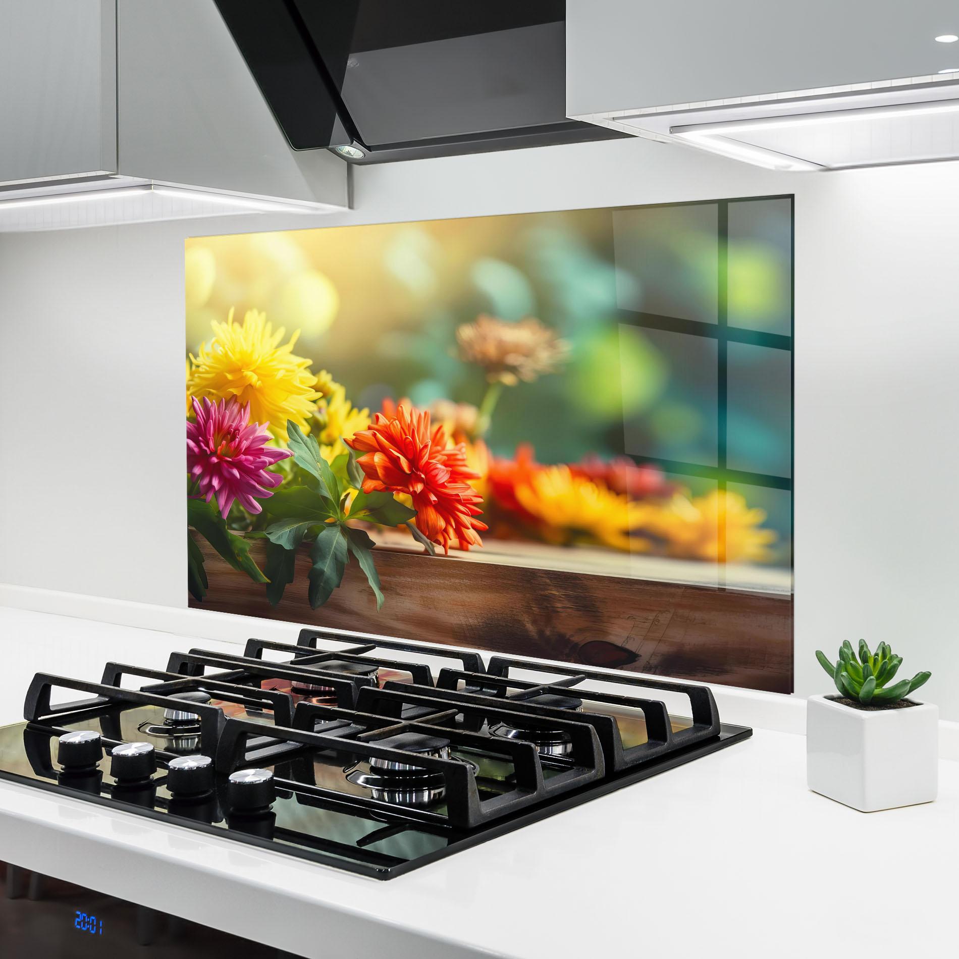Konyhai üveg hátfal Wood Wild Flower mockup 6