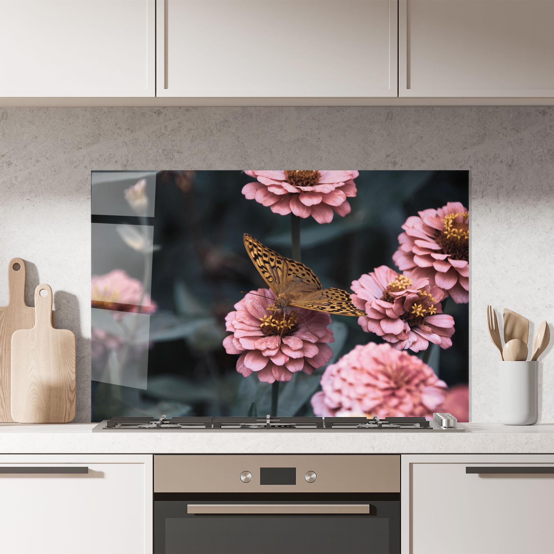 Konyhai üveg hátfal Flower Butterfly mockup 7