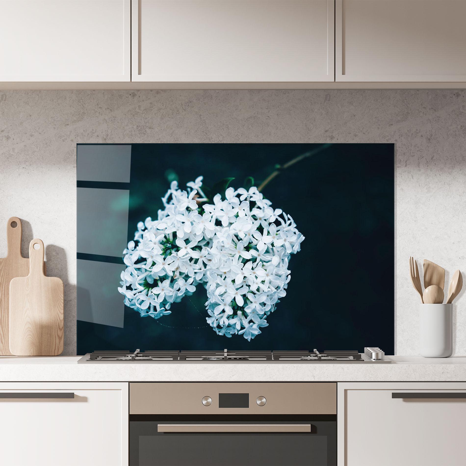 Konyhai üveg hátfal Green Light Flower mockup 7