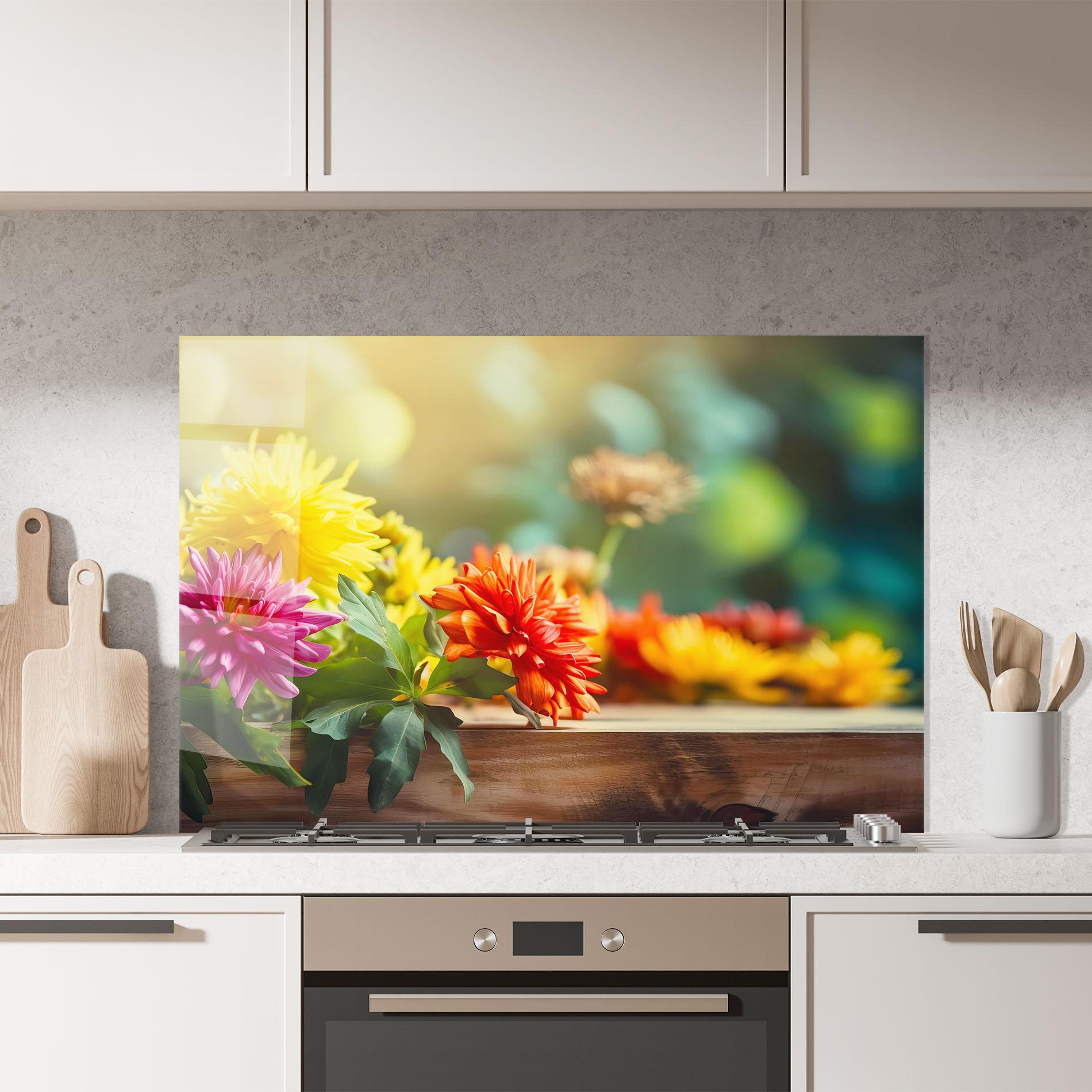 Konyhai üveg hátfal Wood Wild Flower mockup 7