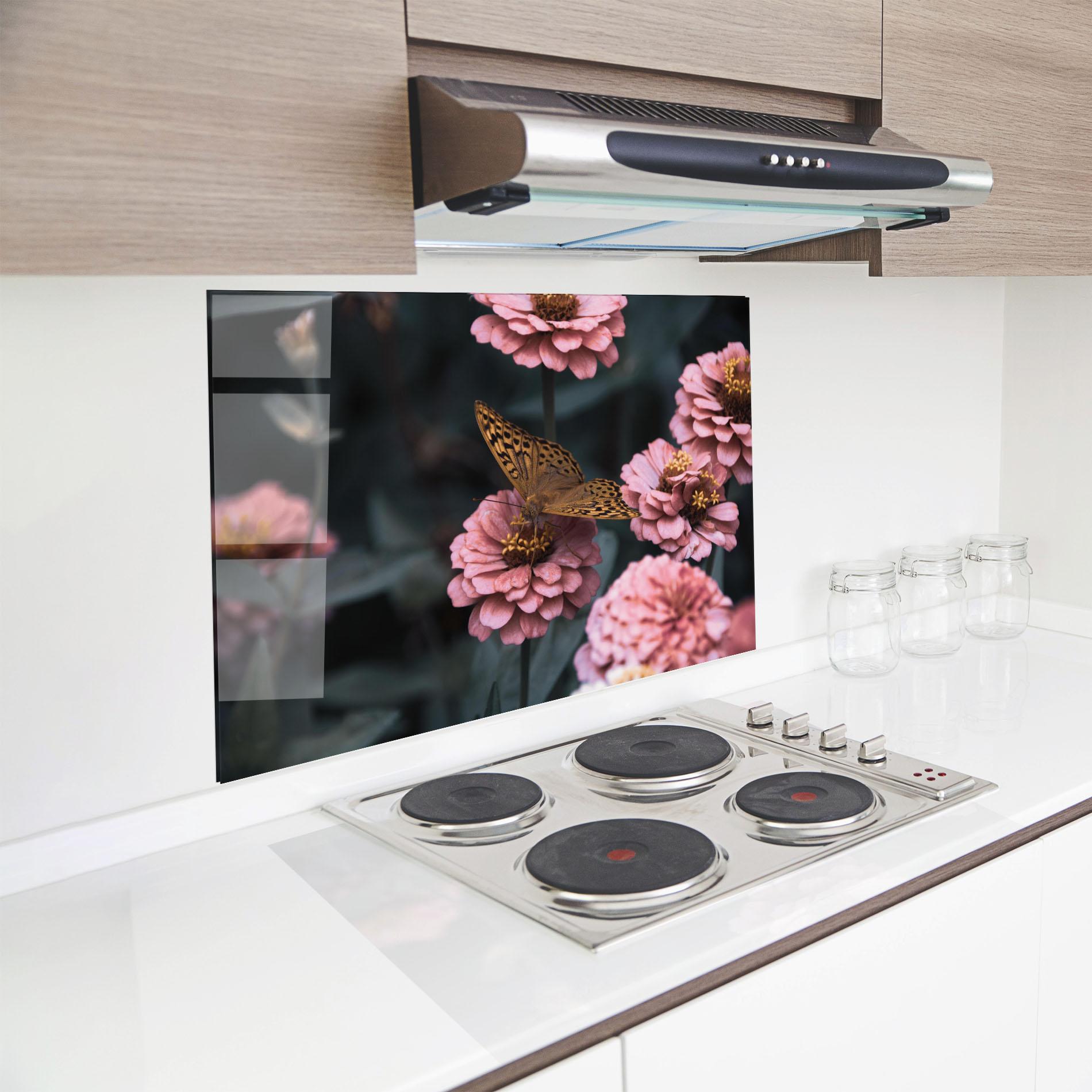 Konyhai üveg hátfal Flower Butterfly mockup 8
