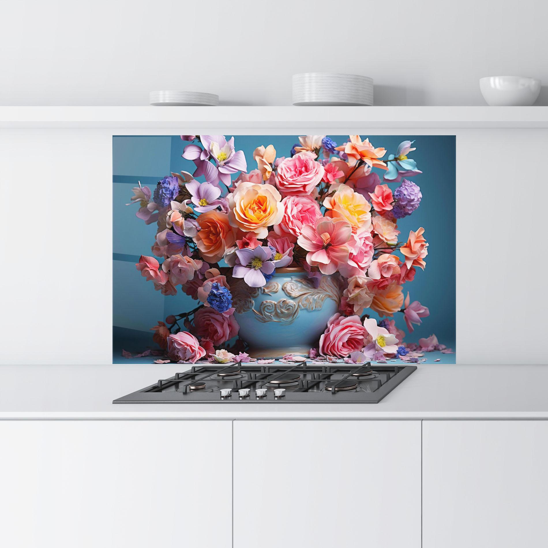 Konyhai üveg hátfal Blue Vase Flowers mockup 9