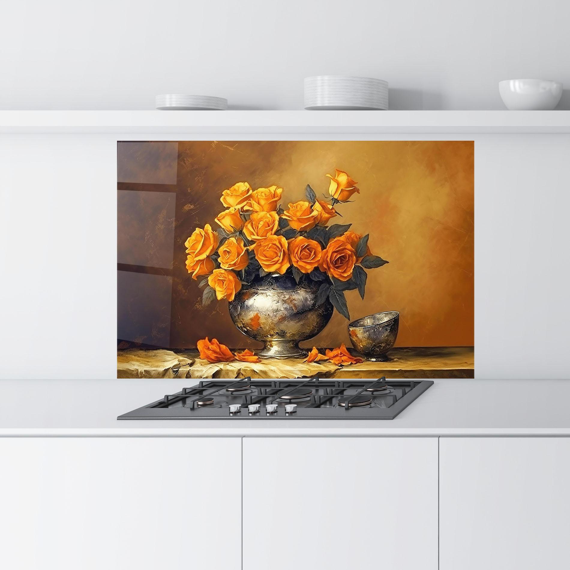 Konyhai üveg hátfal Orange Rose Vase mockup 9