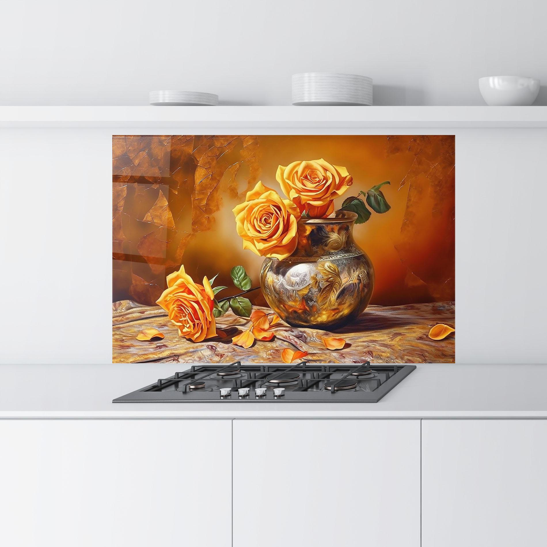Konyhai üveg hátfal Orange Roses Vase mockup 9