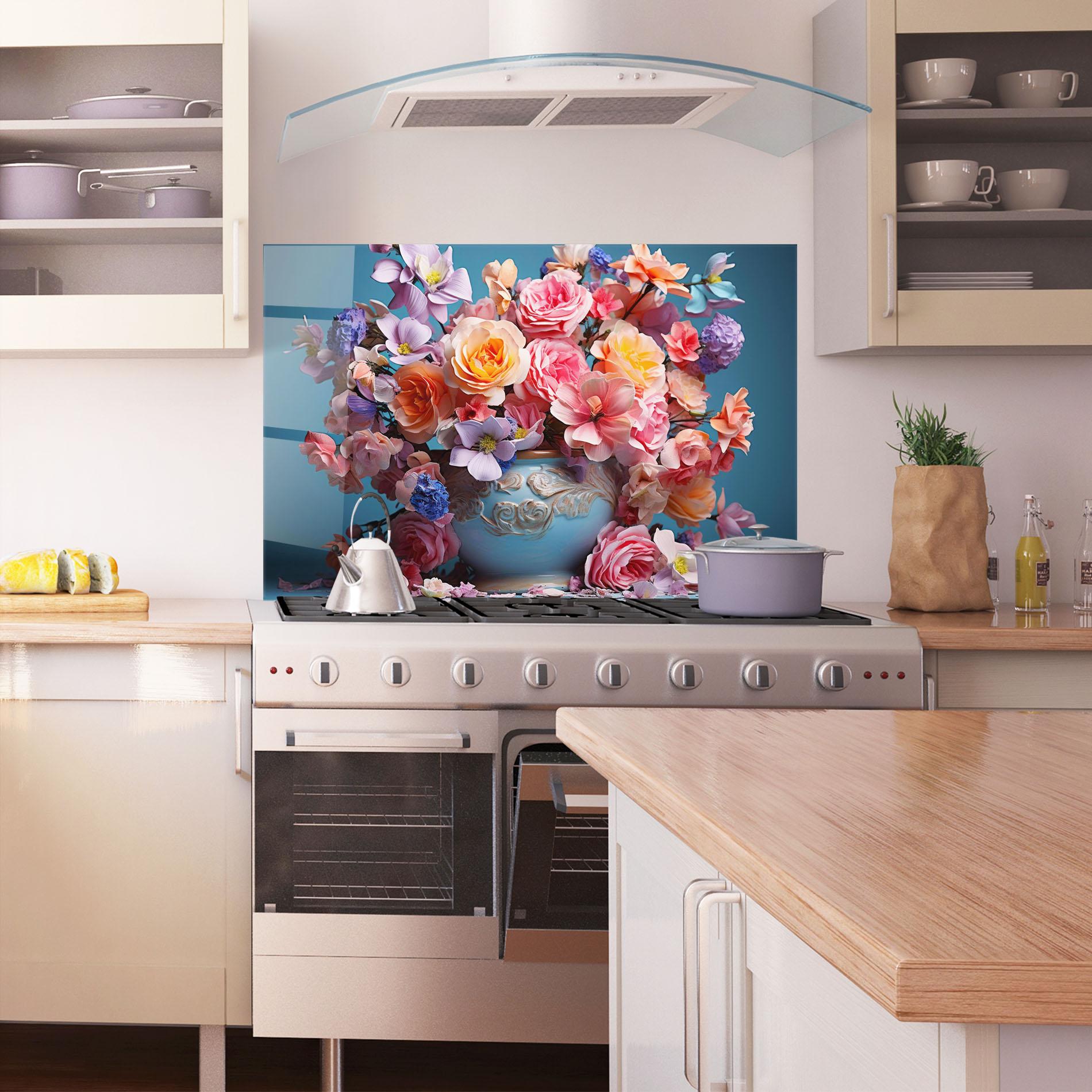 Konyhai üveg hátfal Blue Vase Flowers mockup 1