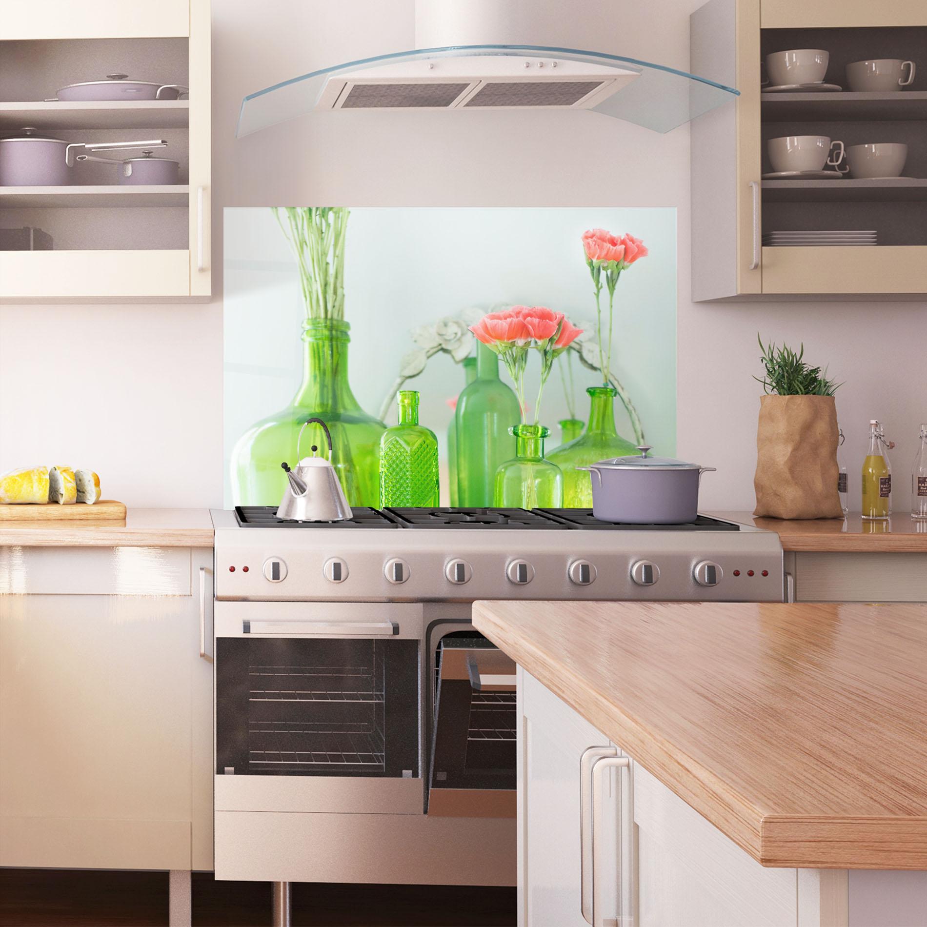 Konyhai üveg hátfal Green Vase Flowers mockup 1