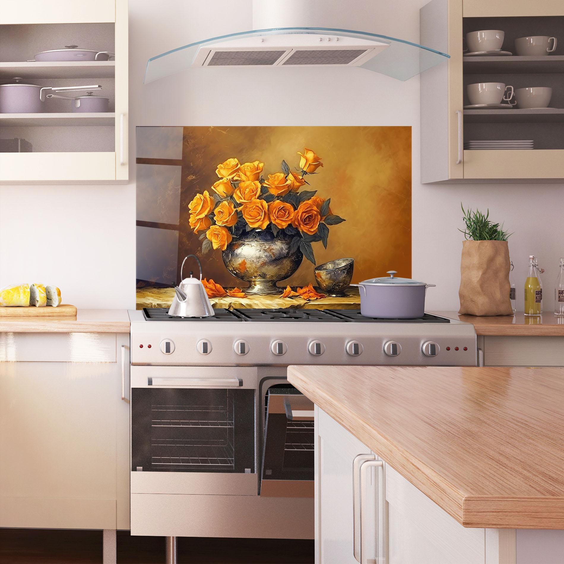 Konyhai üveg hátfal Orange Rose Vase mockup 1