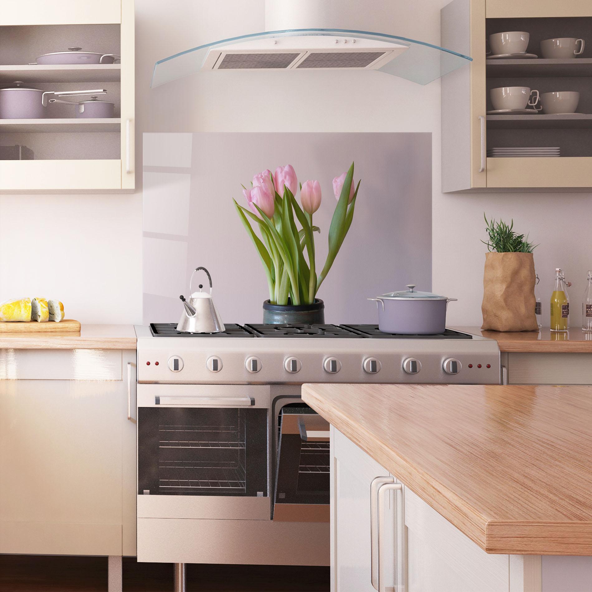 Konyhai üveg hátfal Pink Tulips Vase mockup 1