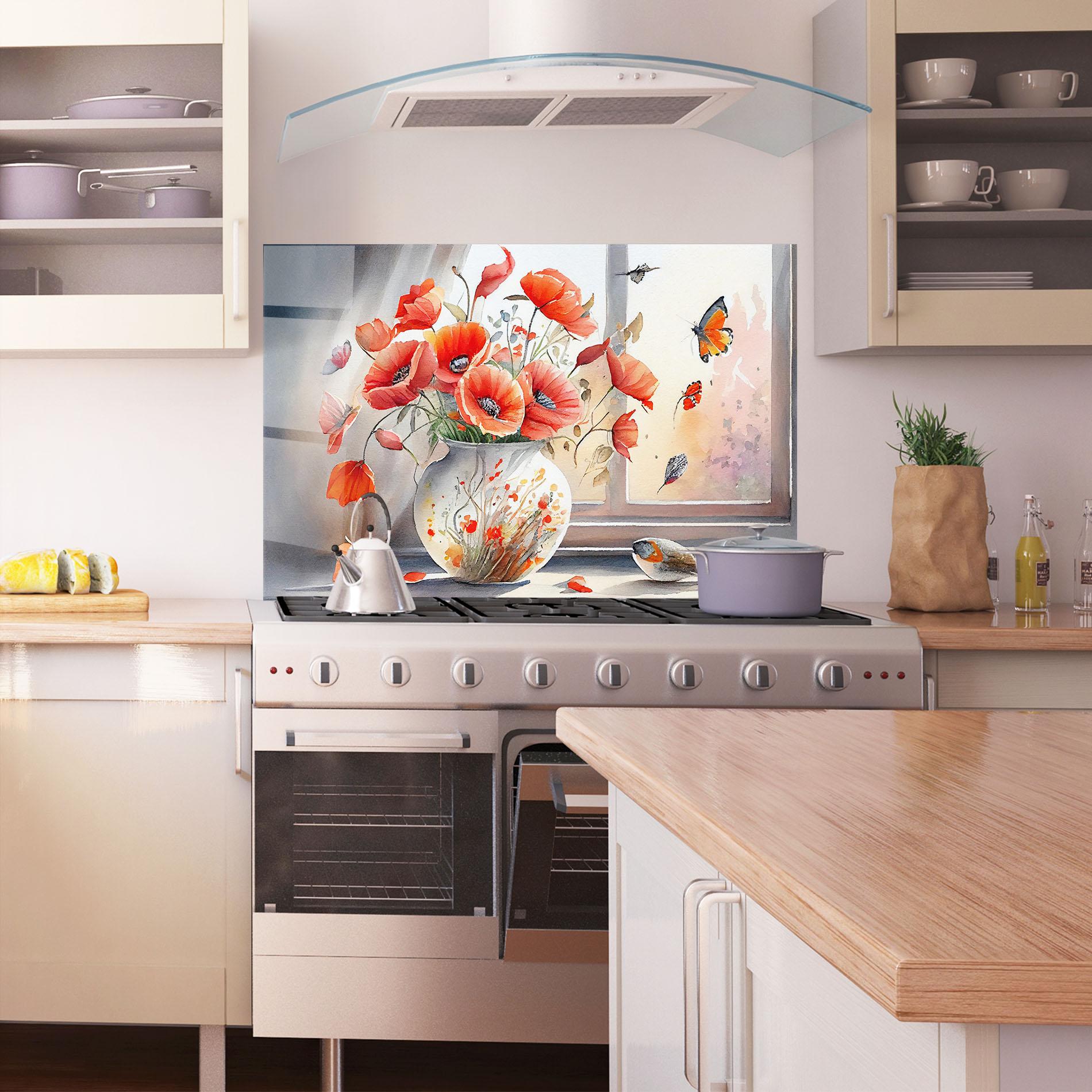 Konyhai üveg hátfal Poppies Vase mockup 1