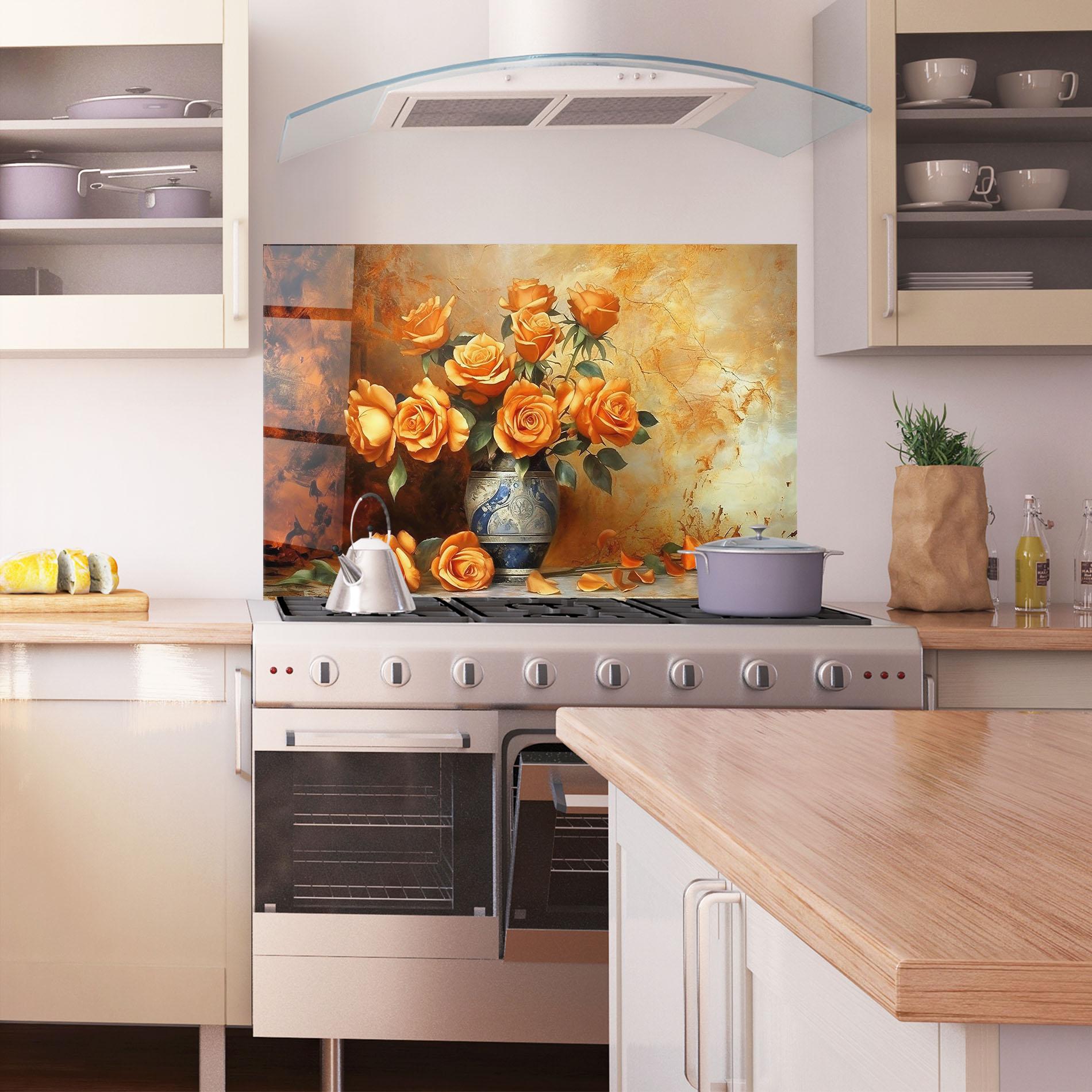 Konyhai üveg hátfal Pretty Orange Rose Vase mockup 1