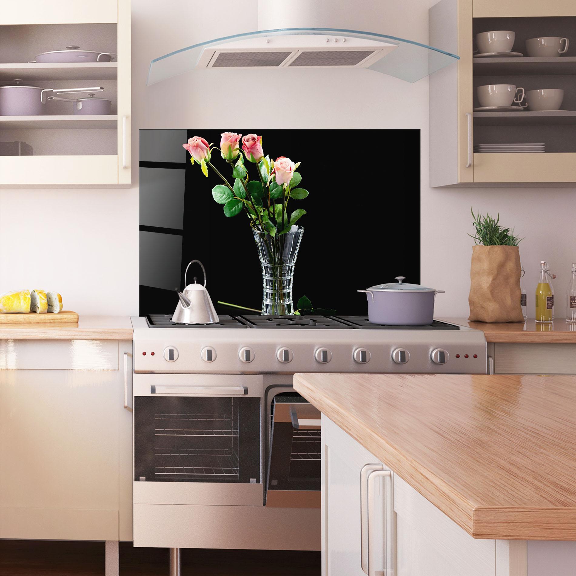 Konyhai üveg hátfal Rose Vase Black mockup 1