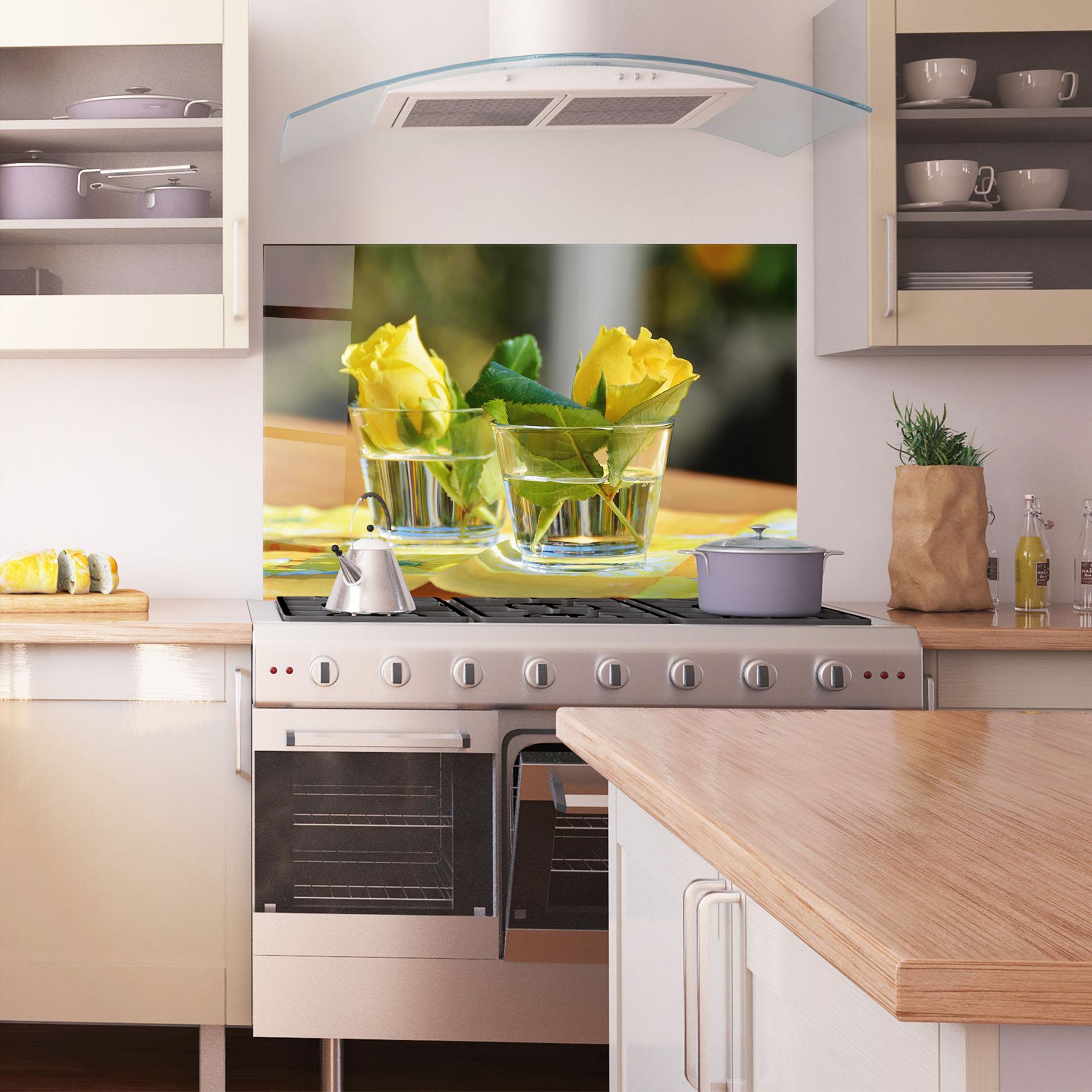 Konyhai üveg hátfal Rose Yellow Vase mockup 1