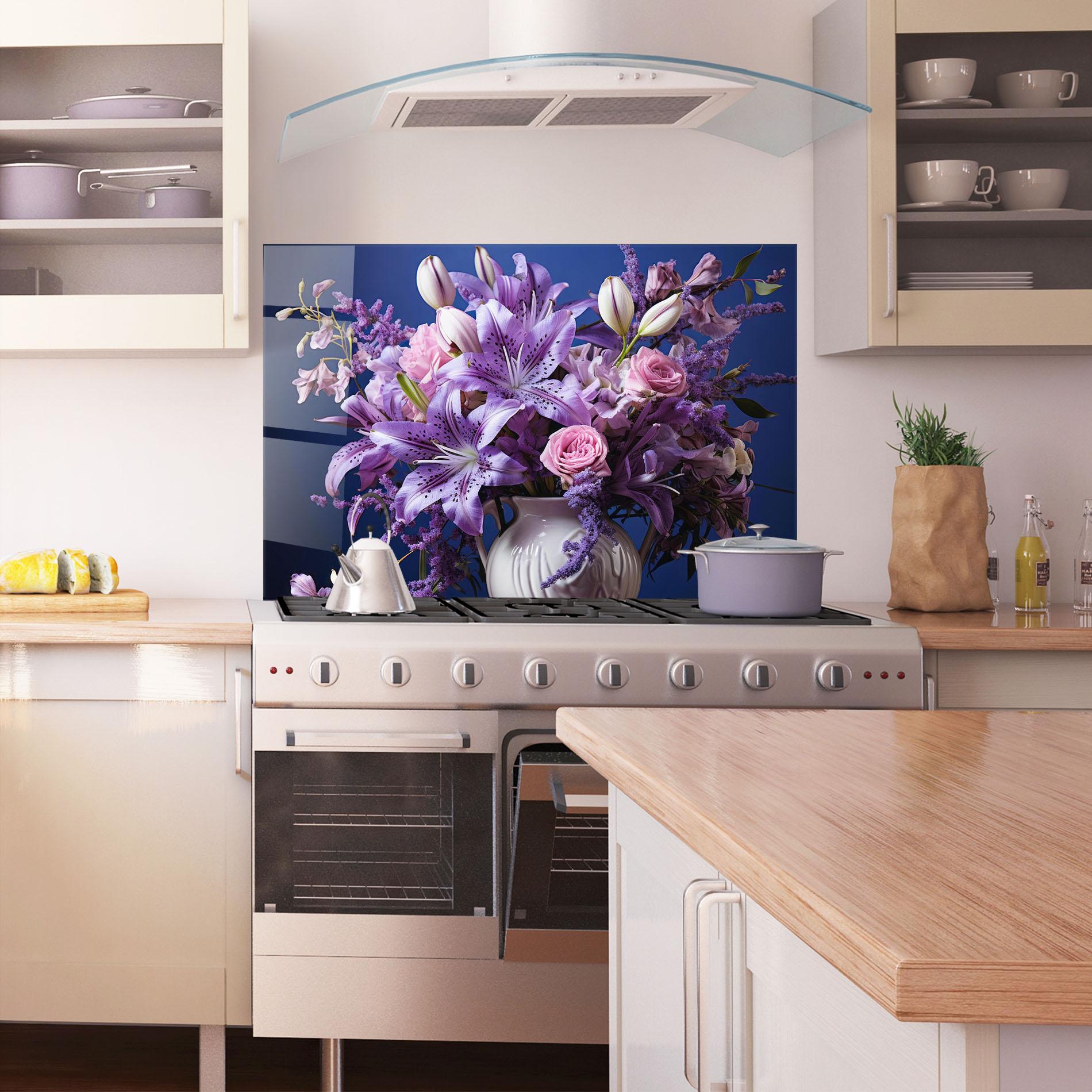 Konyhai üveg hátfal Vase Purple Flower mockup 1
