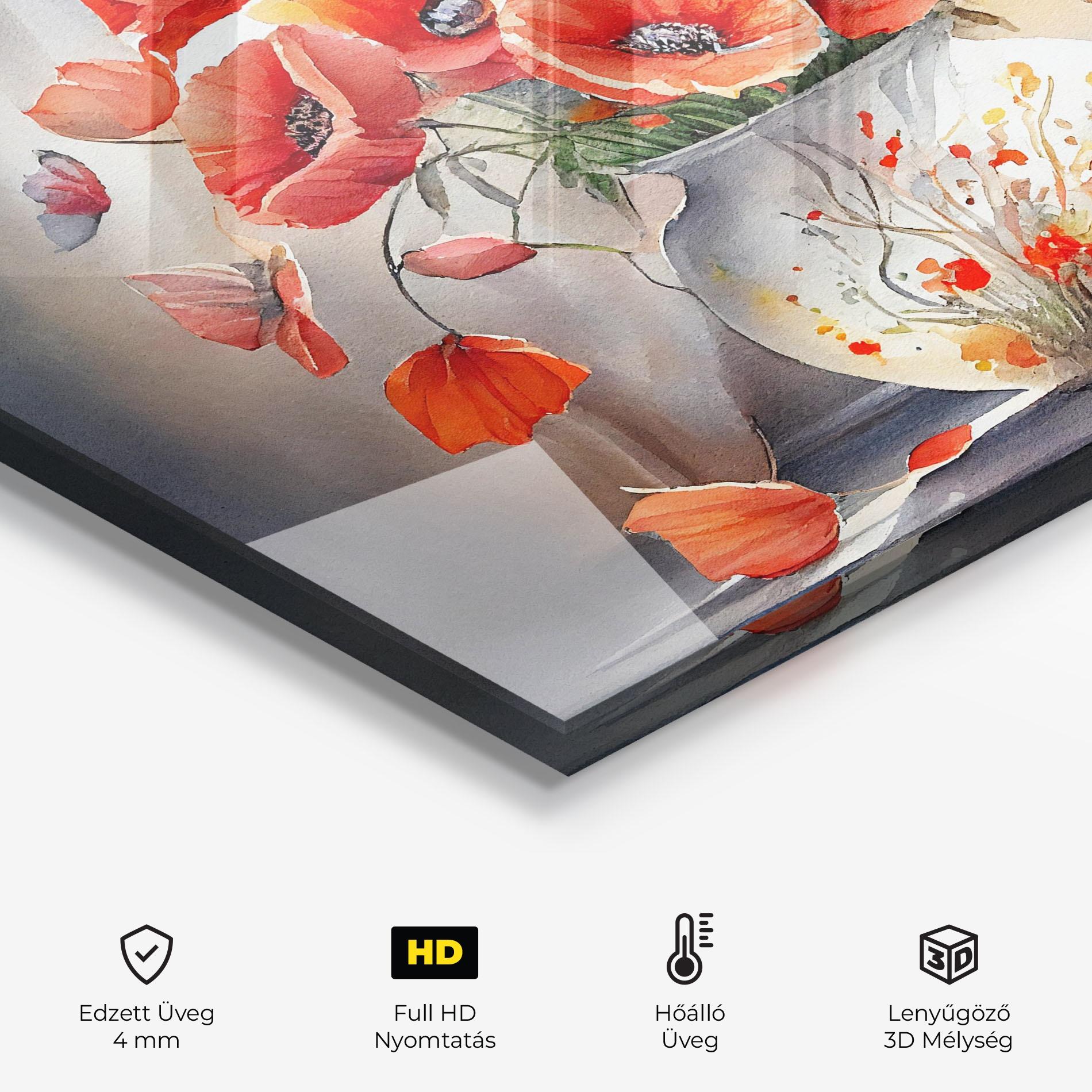 Konyhai üveg hátfal Poppies Vase mockup 2