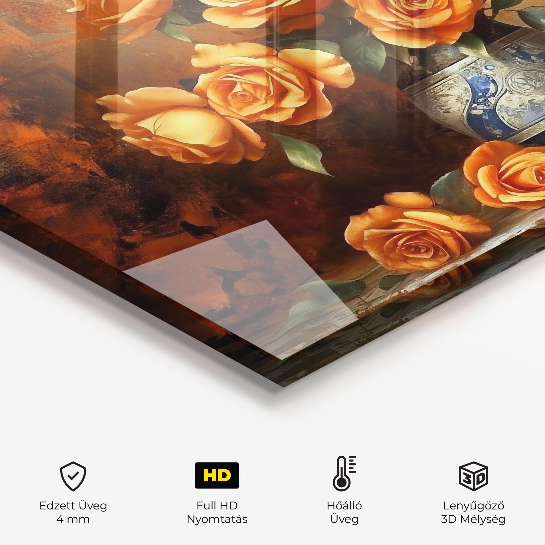 Konyhai üveg hátfal Pretty Orange Rose Vase mockup 2