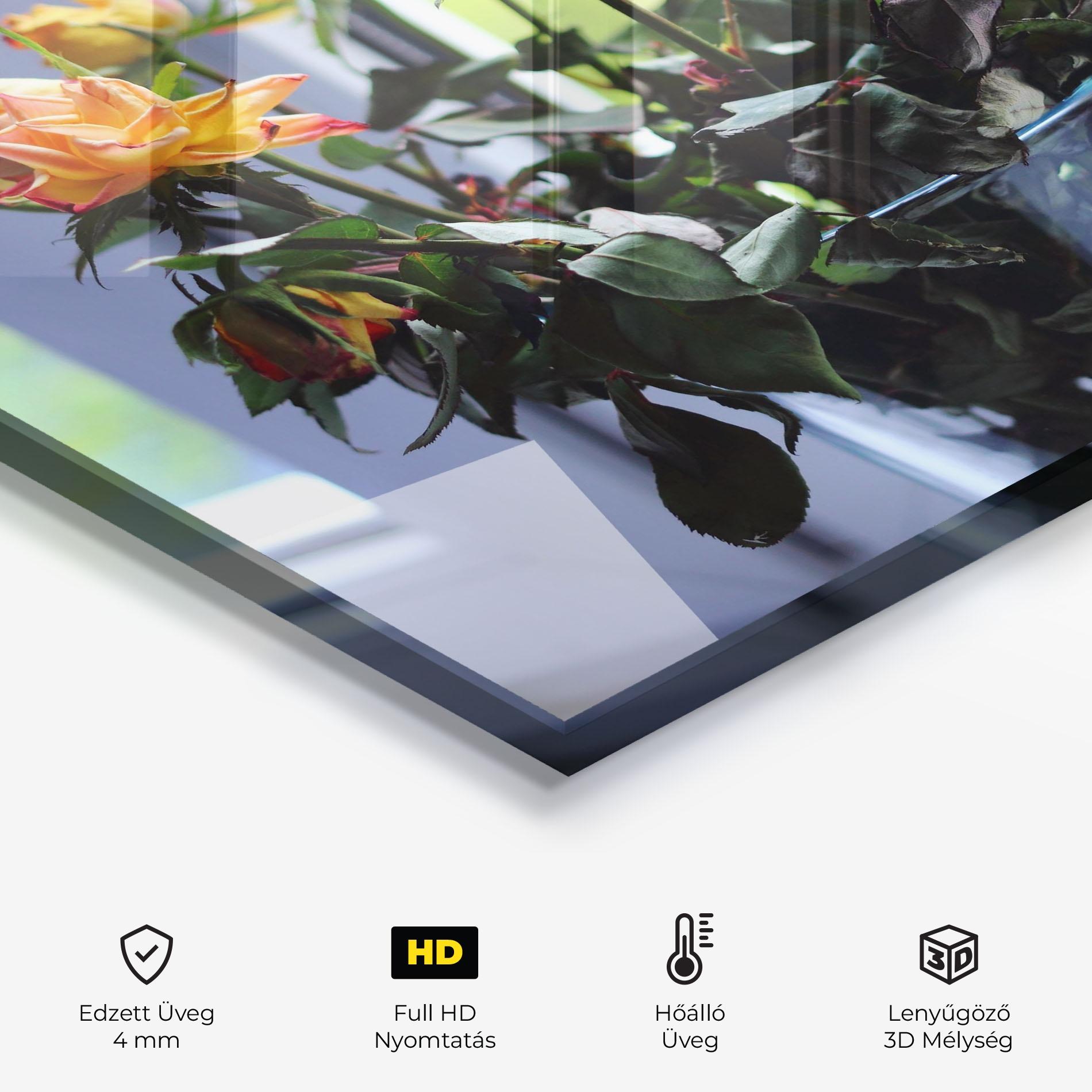 Konyhai üveg hátfal Red Yellow Rose Vase mockup 2