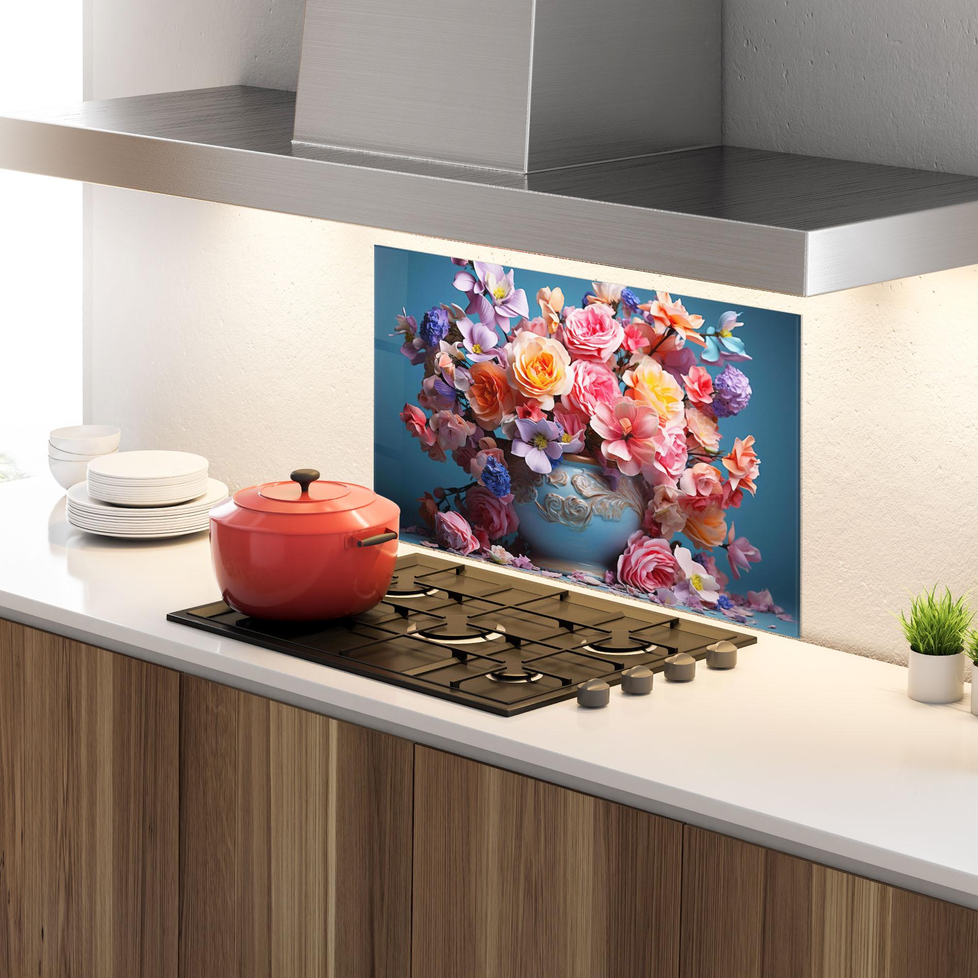 Konyhai üveg hátfal Blue Vase Flowers mockup 4