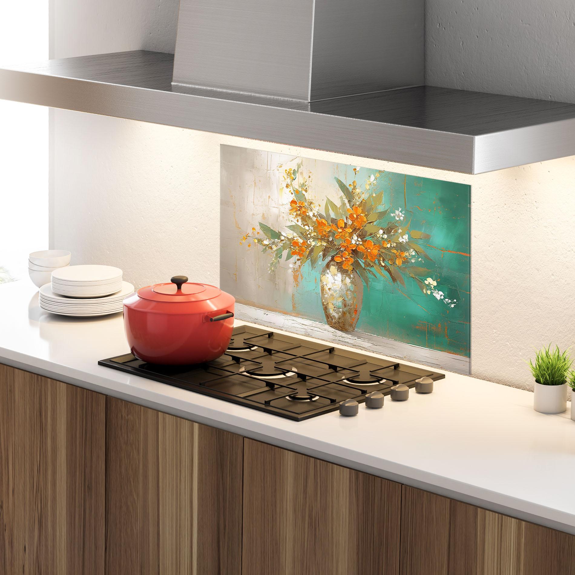 Konyhai üveg hátfal Grey Vase Orange mockup 4