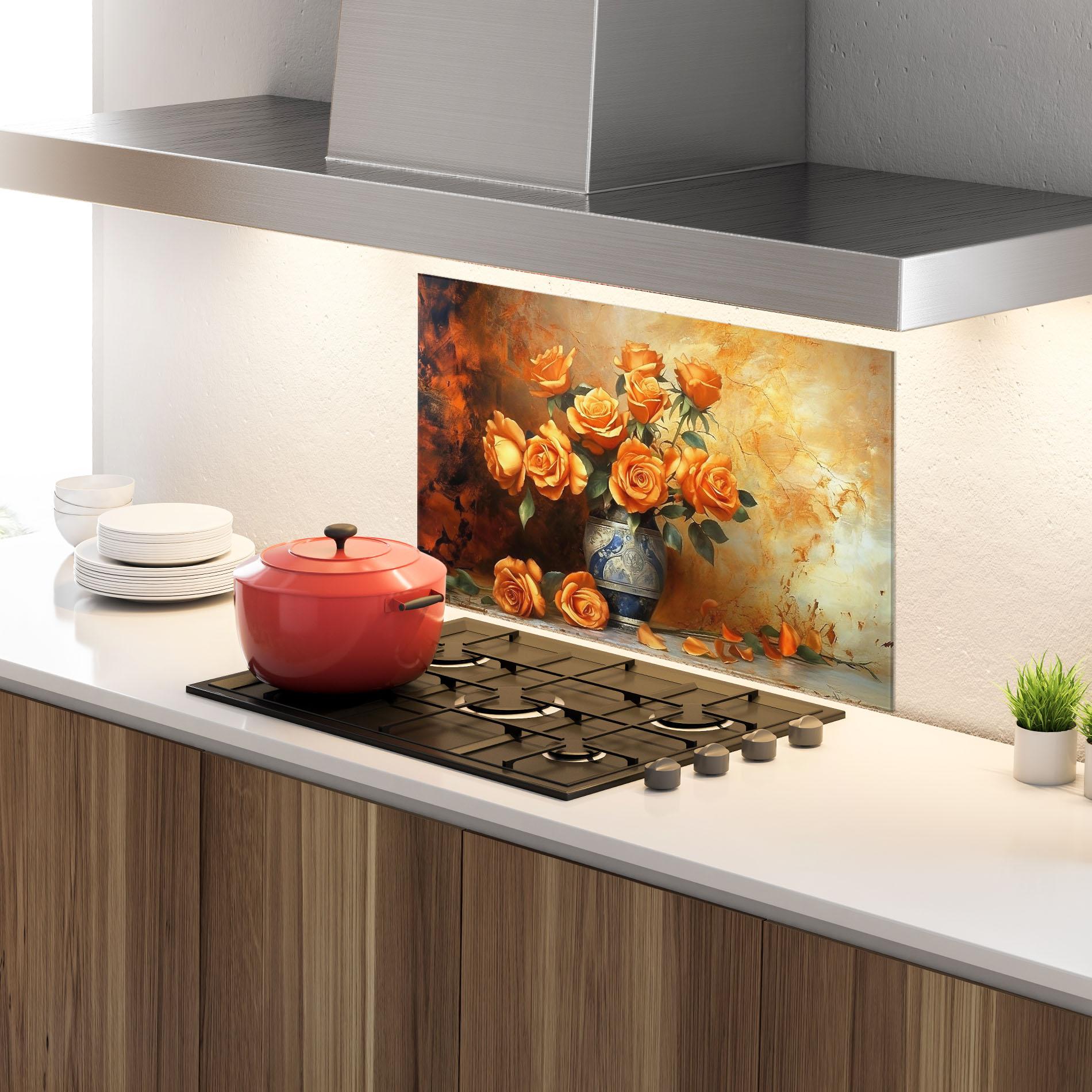 Konyhai üveg hátfal Pretty Orange Rose Vase mockup 4