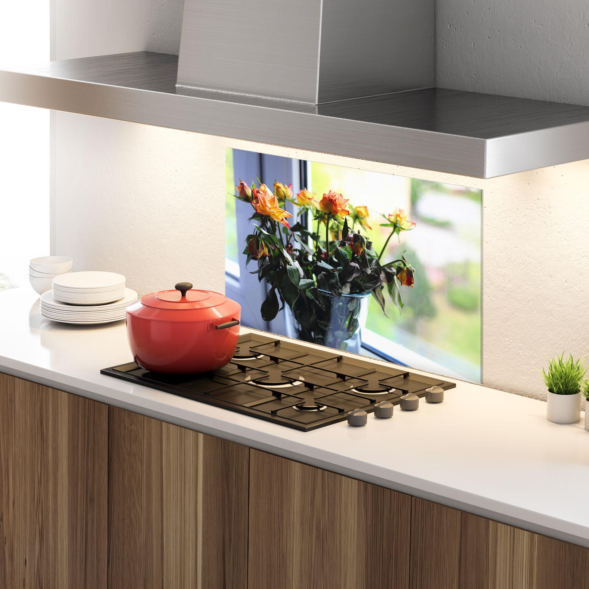 Konyhai üveg hátfal Red Yellow Rose Vase mockup 4