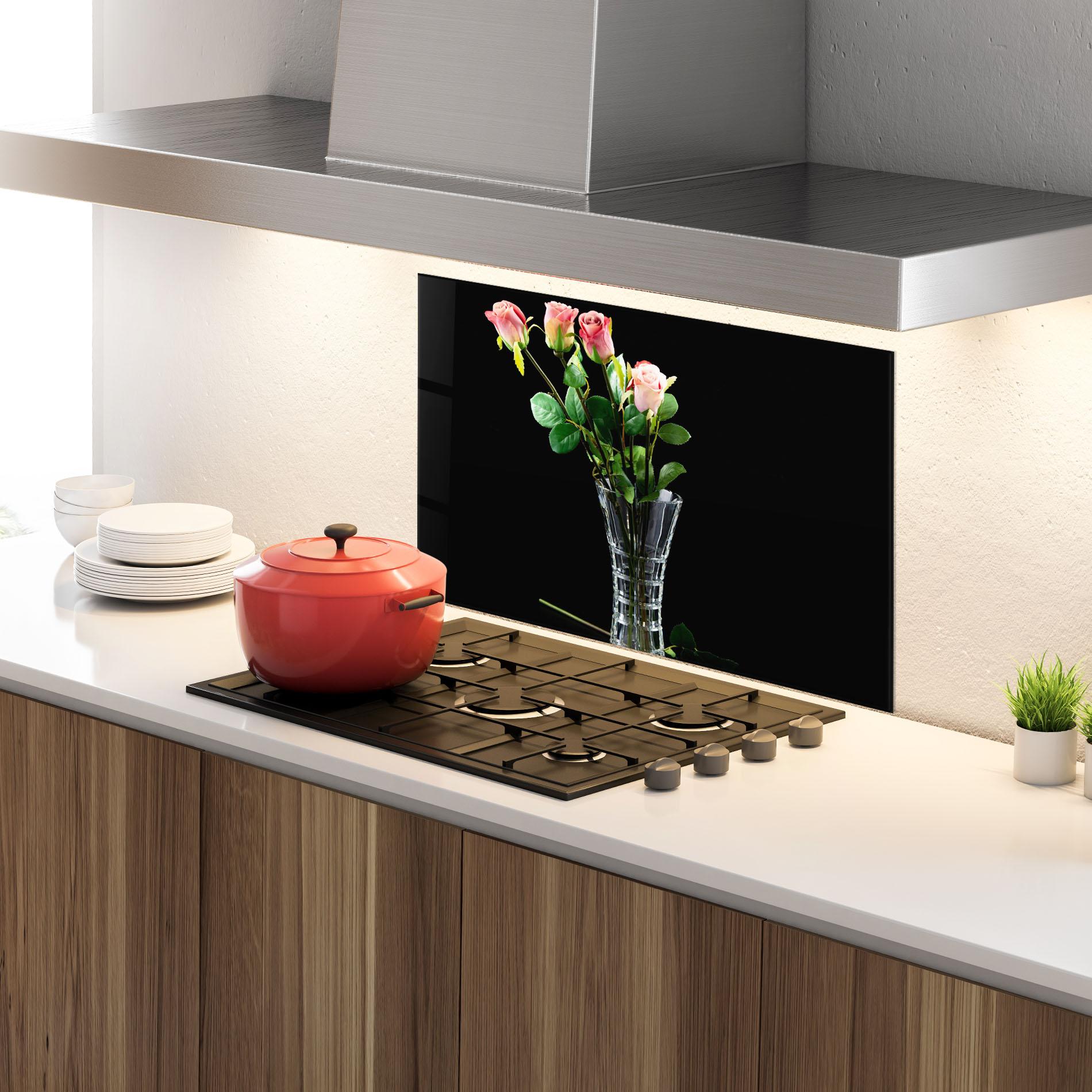 Konyhai üveg hátfal Rose Vase Black mockup 4