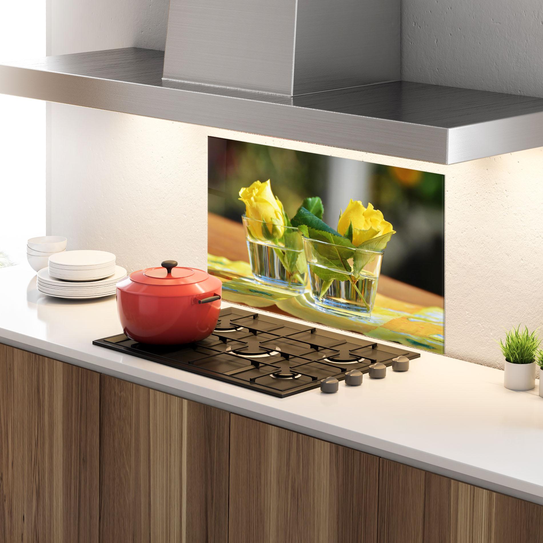 Konyhai üveg hátfal Rose Yellow Vase mockup 4