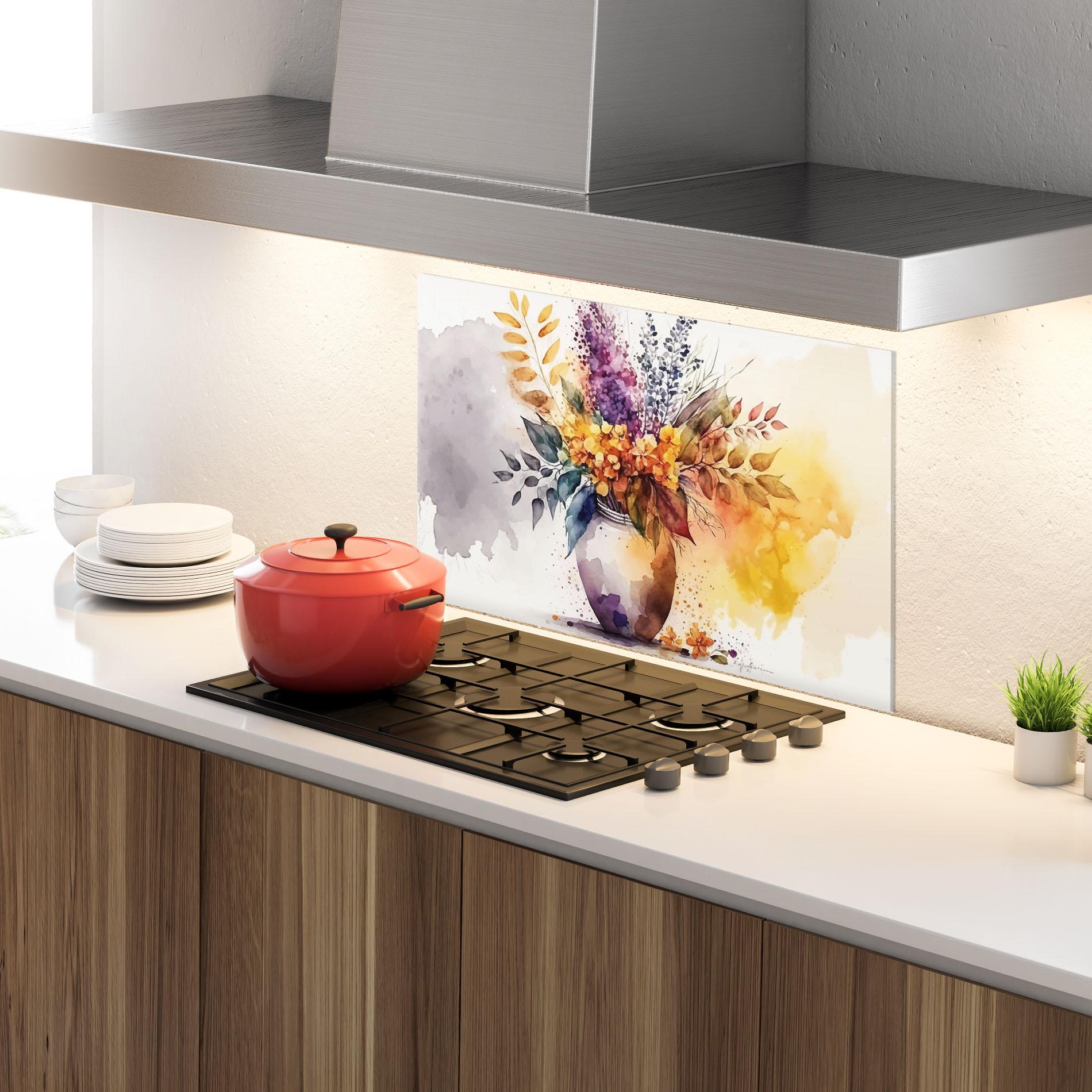 Konyhai üveg hátfal Yellow Purple Vase mockup 4