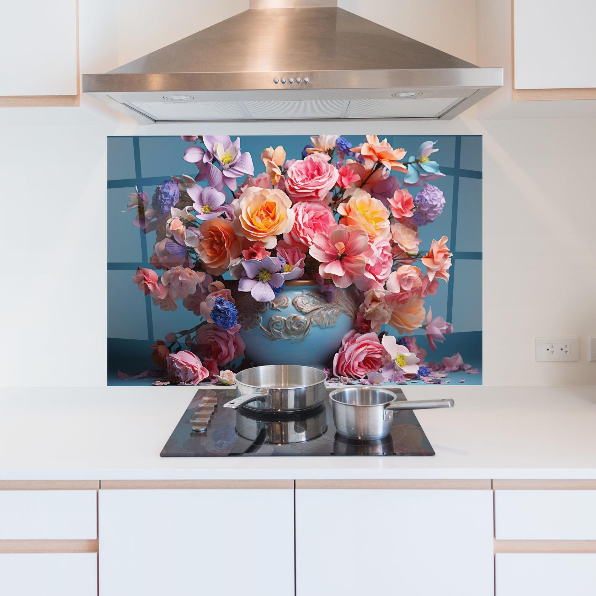 Konyhai üveg hátfal Blue Vase Flowers mockup 5