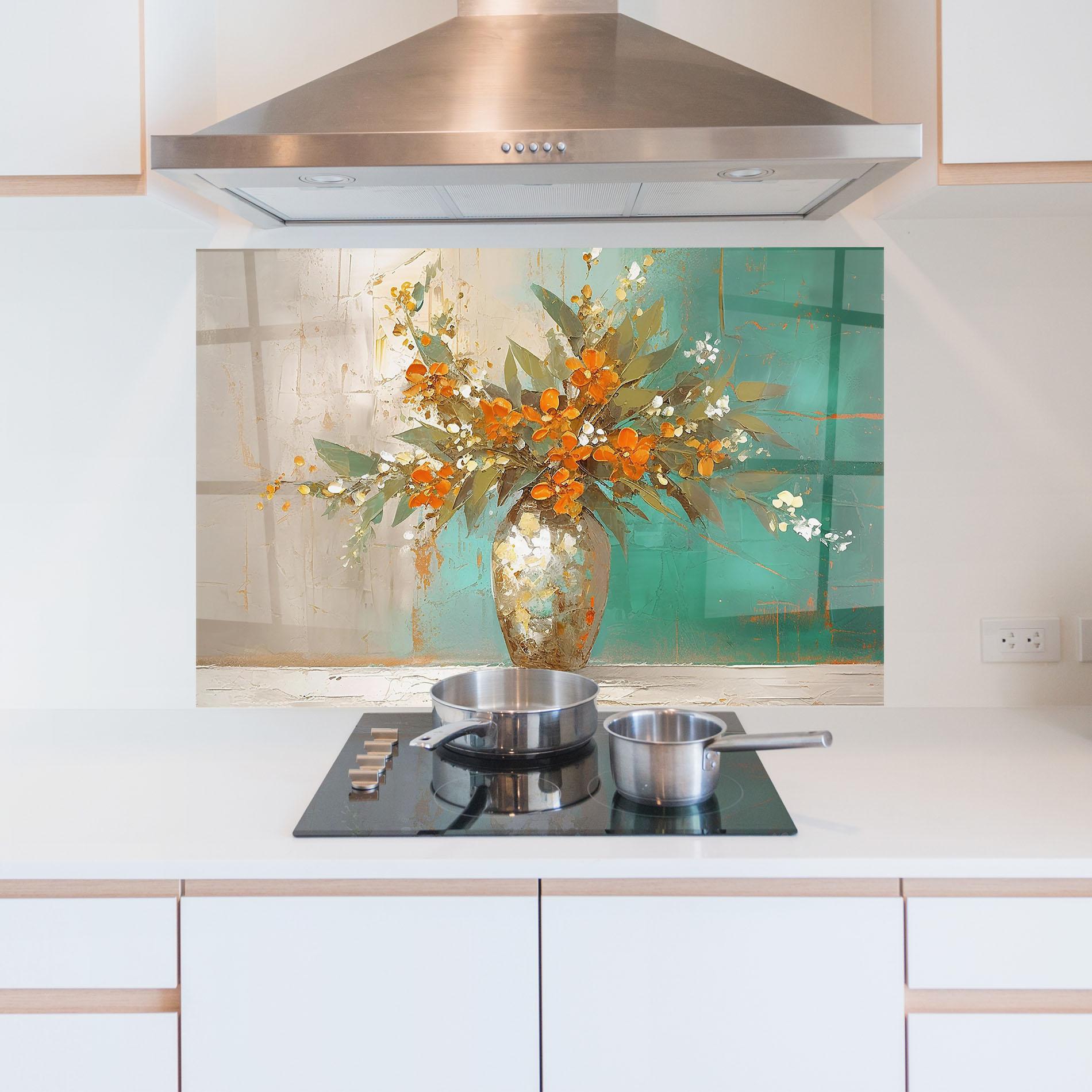 Konyhai üveg hátfal Grey Vase Orange mockup 5