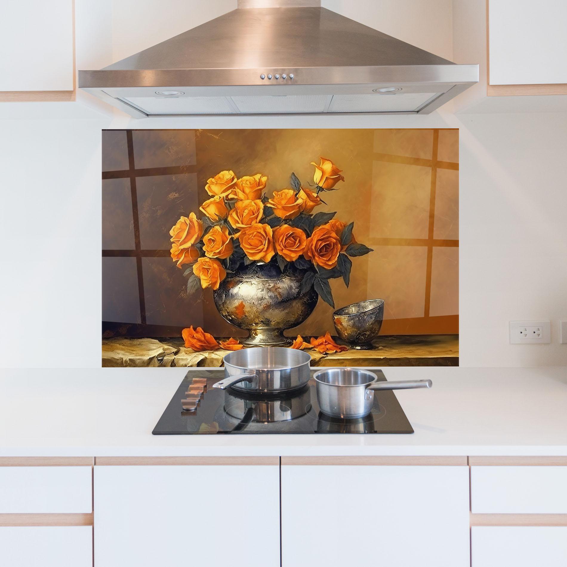 Konyhai üveg hátfal Orange Rose Vase mockup 5