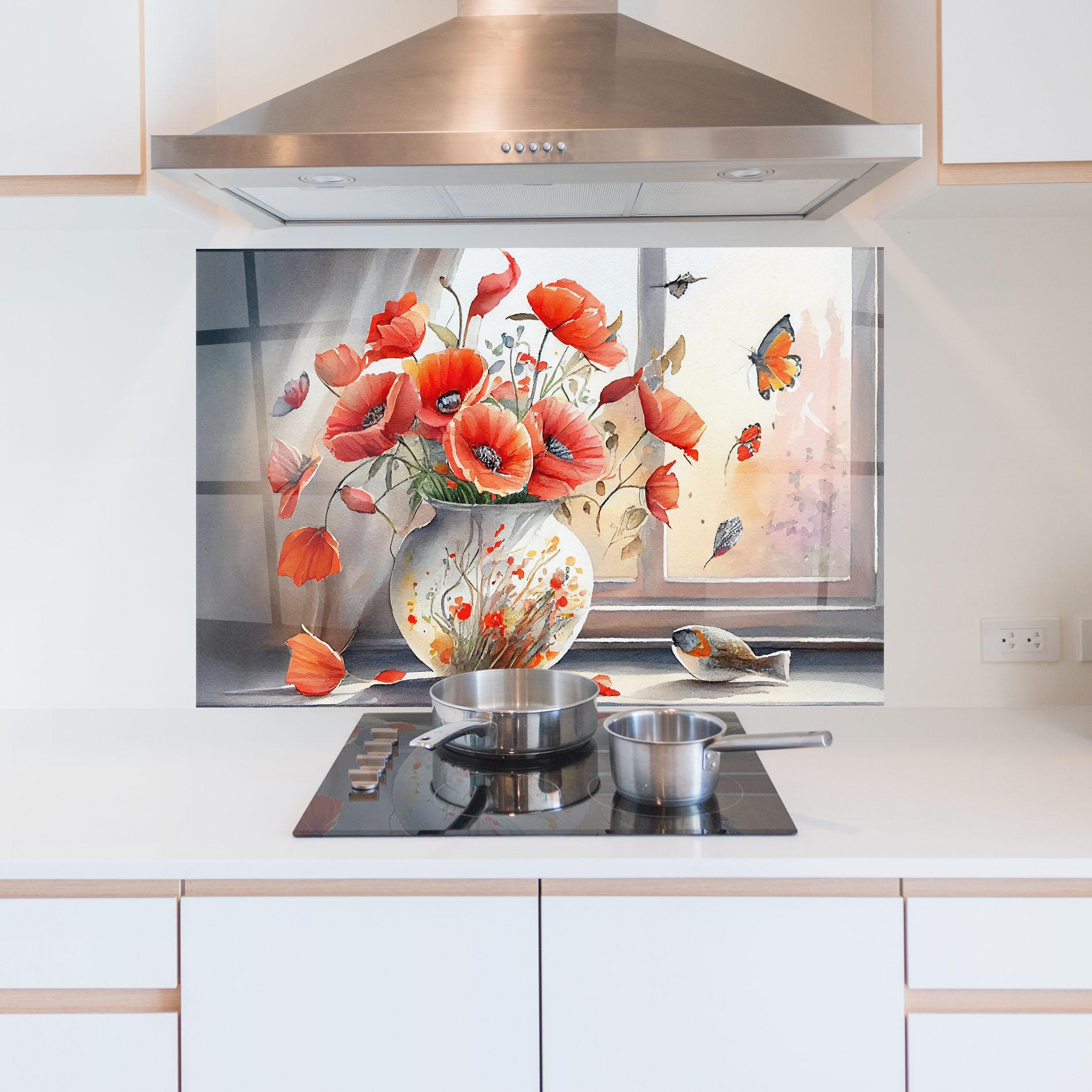 Konyhai üveg hátfal Poppies Vase mockup 5