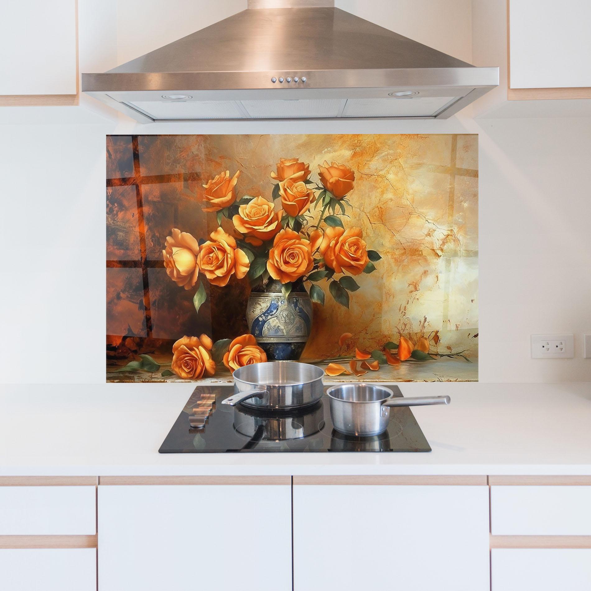 Konyhai üveg hátfal Pretty Orange Rose Vase mockup 5