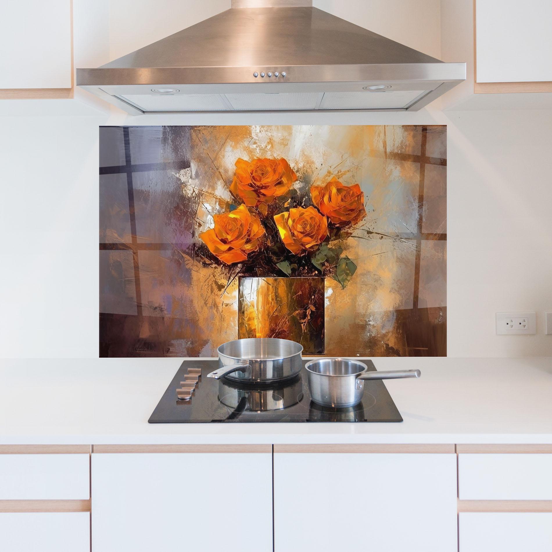 Konyhai üveg hátfal Vase Orange Rose mockup 5