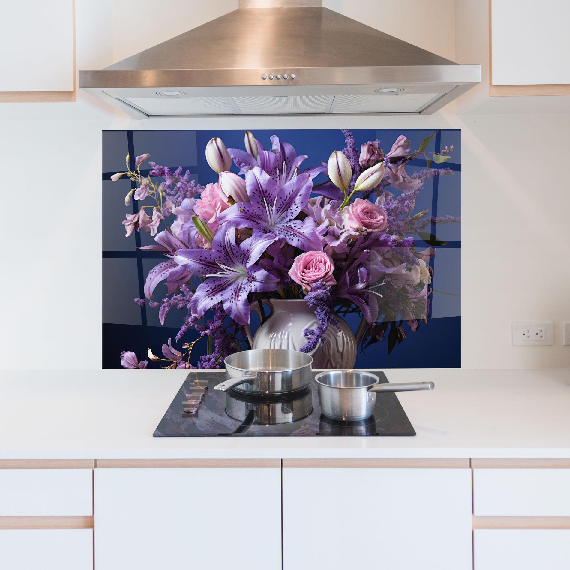 Konyhai üveg hátfal Vase Purple Flower mockup 5