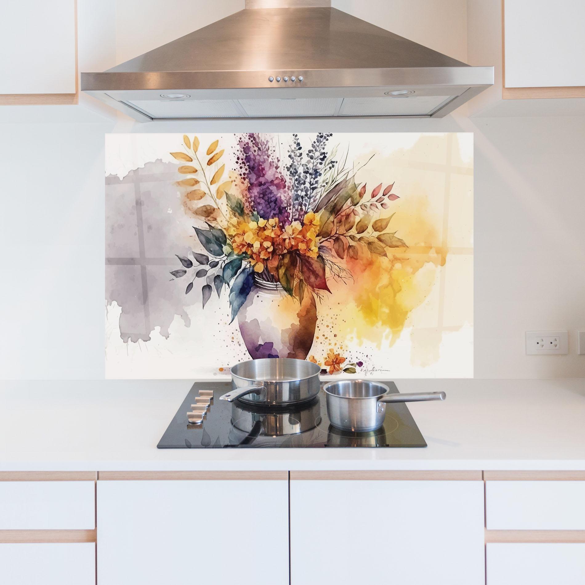 Konyhai üveg hátfal Yellow Purple Vase mockup 5