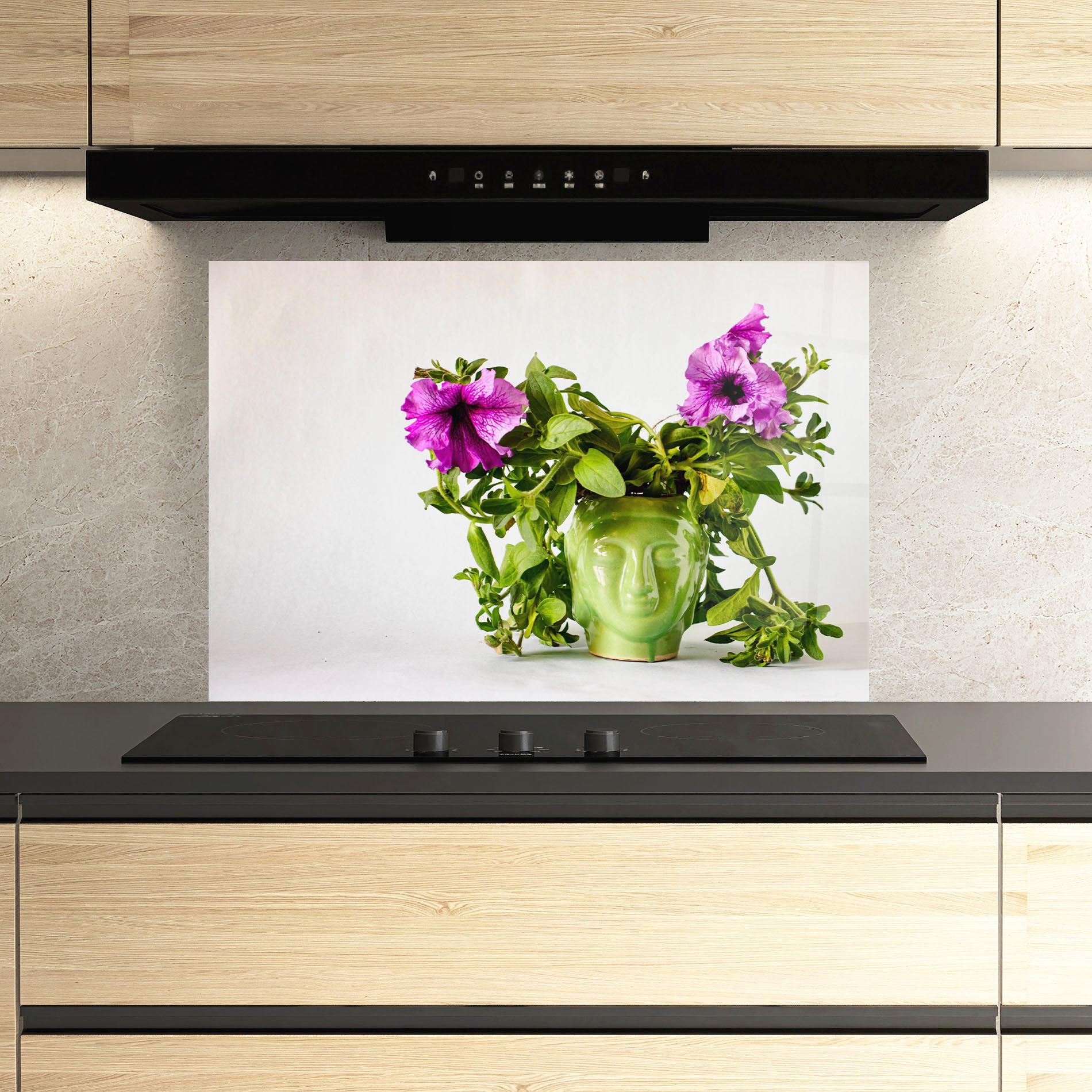 Konyhai üveg hátfal Green Face Vase mockup 3