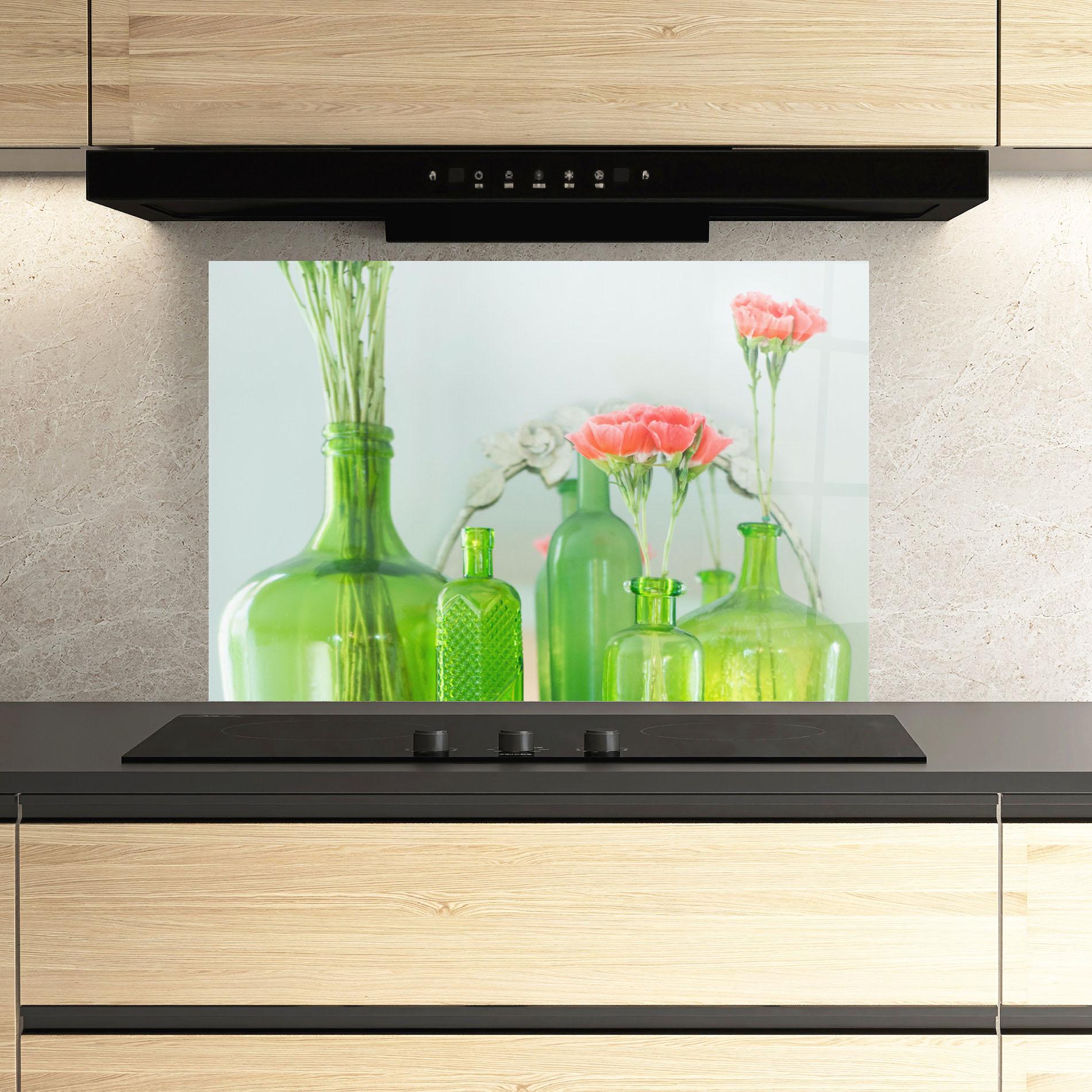 Konyhai üveg hátfal Green Vase Flowers mockup 3