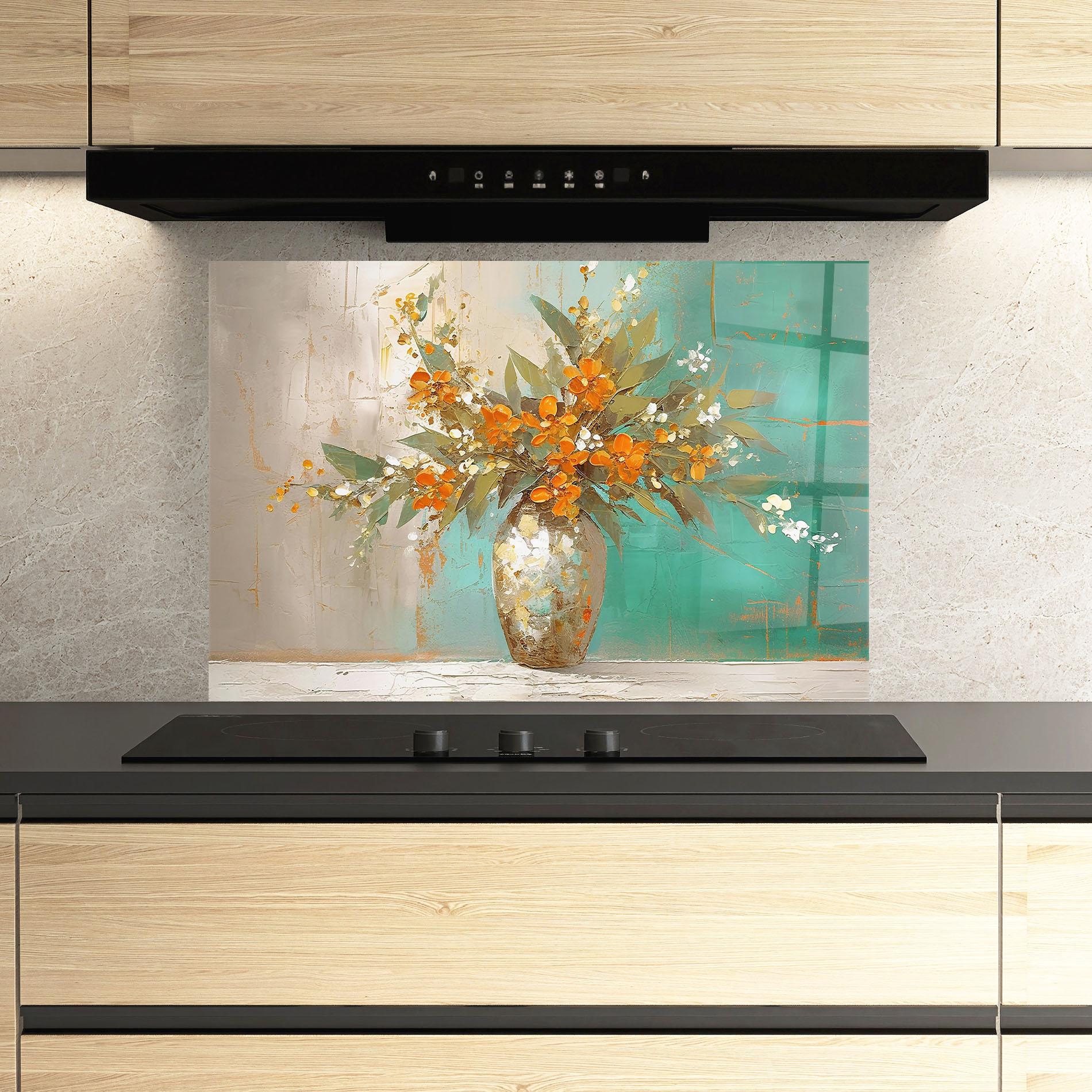 Konyhai üveg hátfal Grey Vase Orange mockup 3