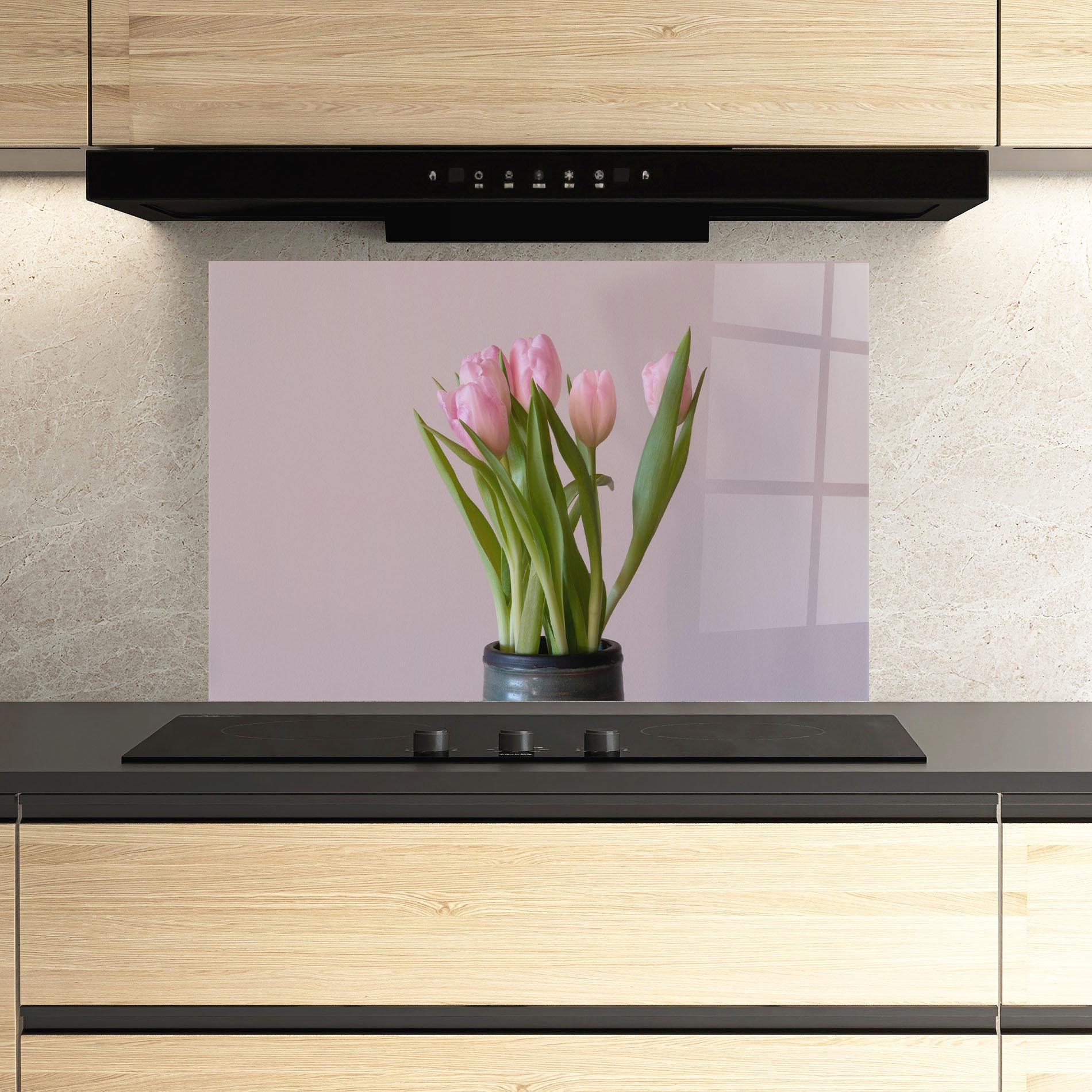 Konyhai üveg hátfal Pink Tulips Vase mockup 3