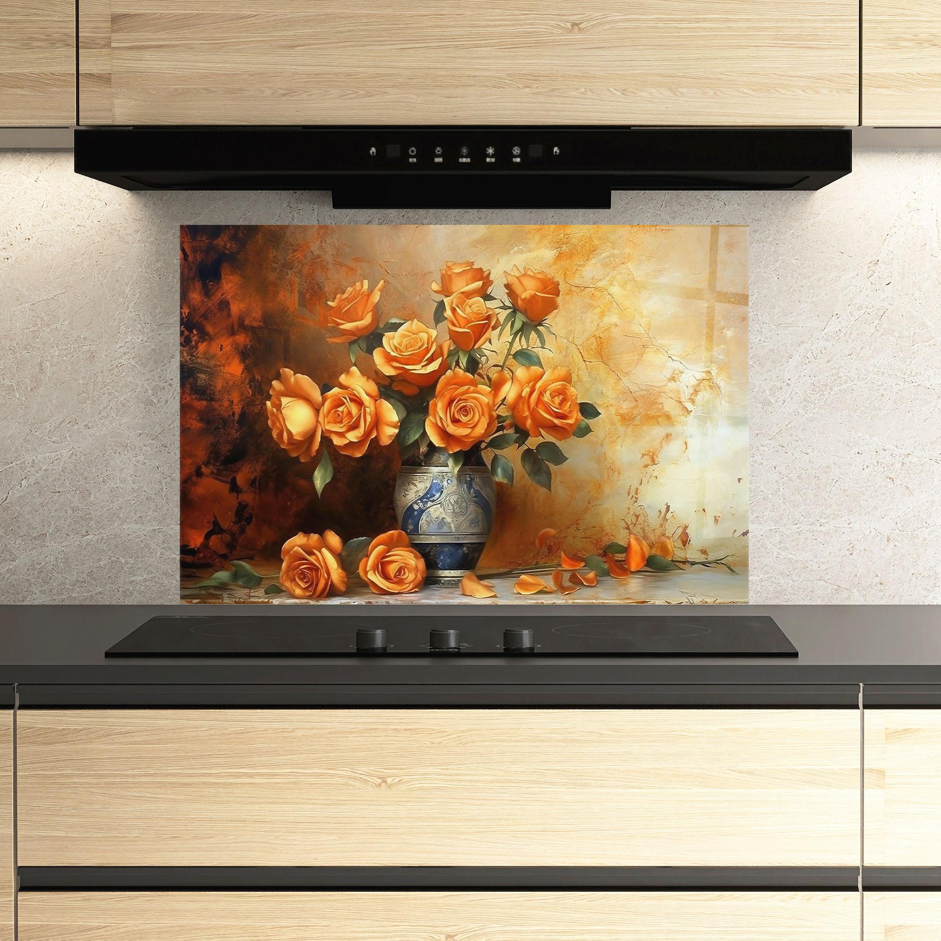 Konyhai üveg hátfal Pretty Orange Rose Vase mockup 3