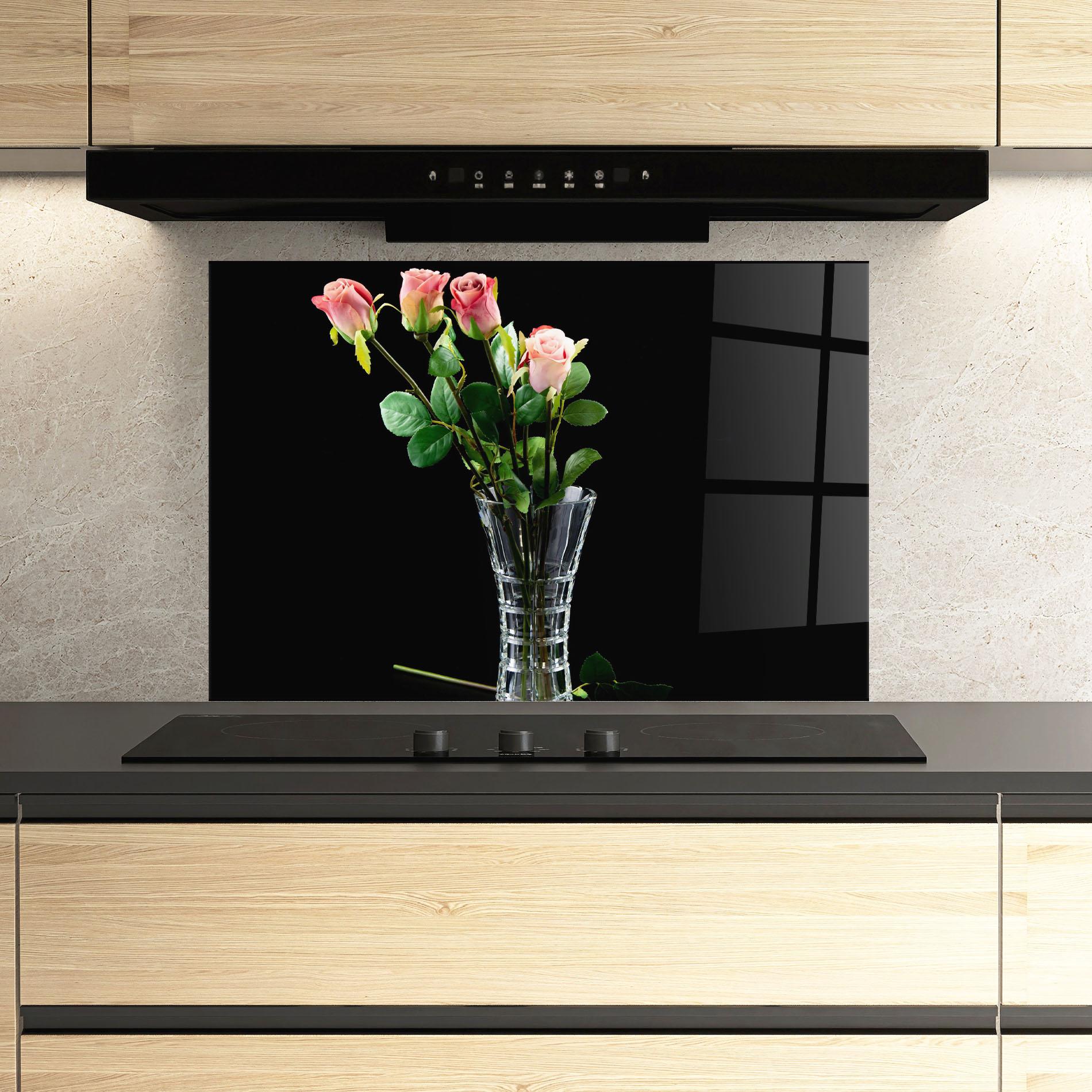 Konyhai üveg hátfal Rose Vase Black mockup 3
