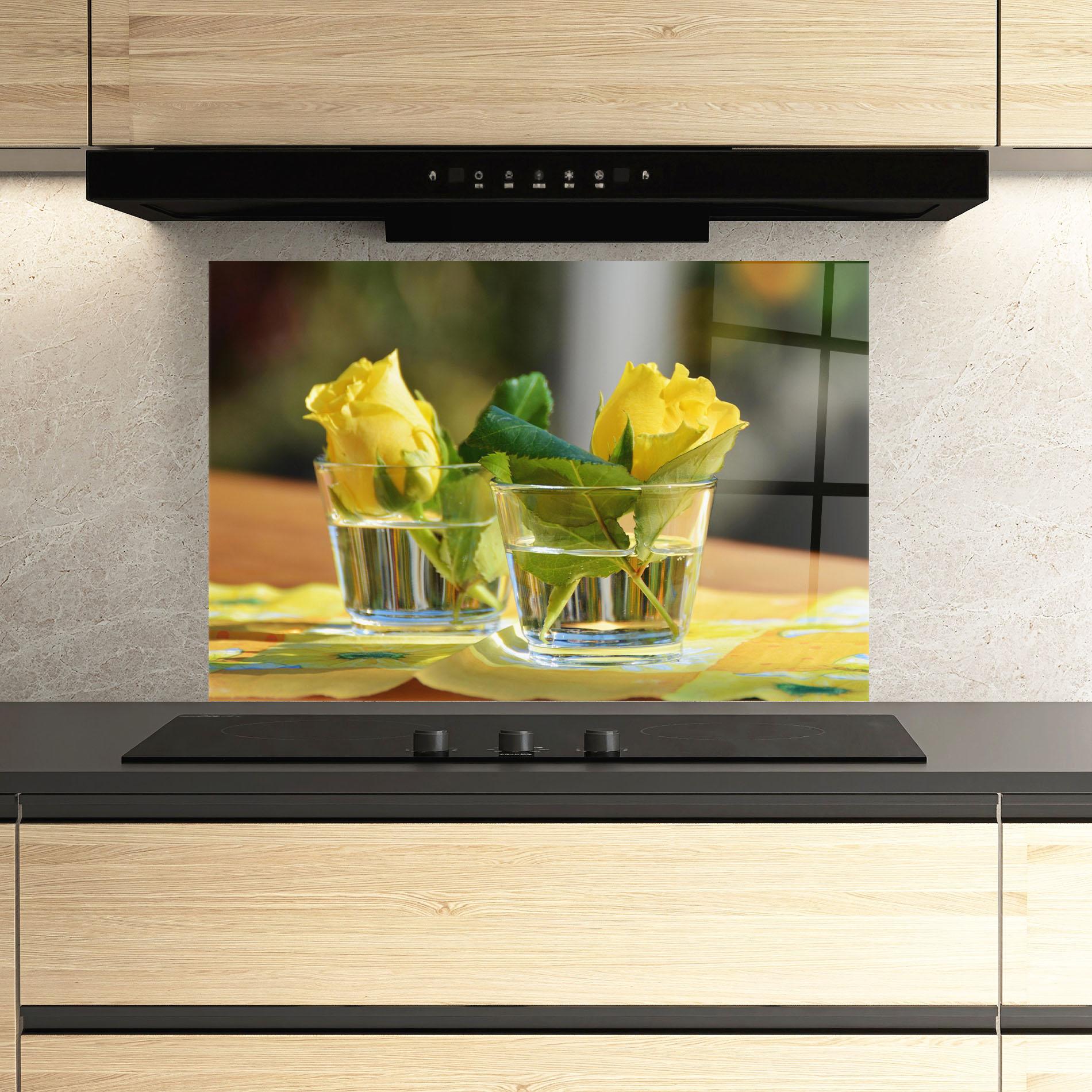 Konyhai üveg hátfal Rose Yellow Vase mockup 3