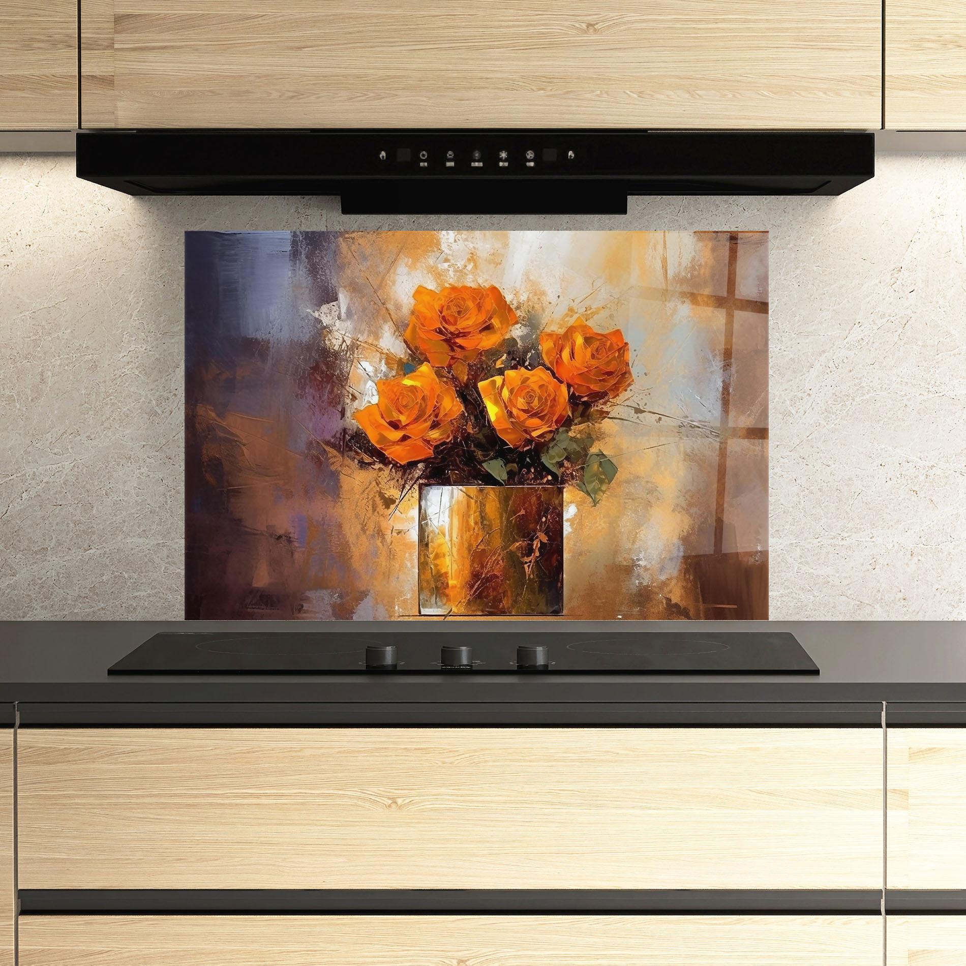 Konyhai üveg hátfal Vase Orange Rose mockup 3