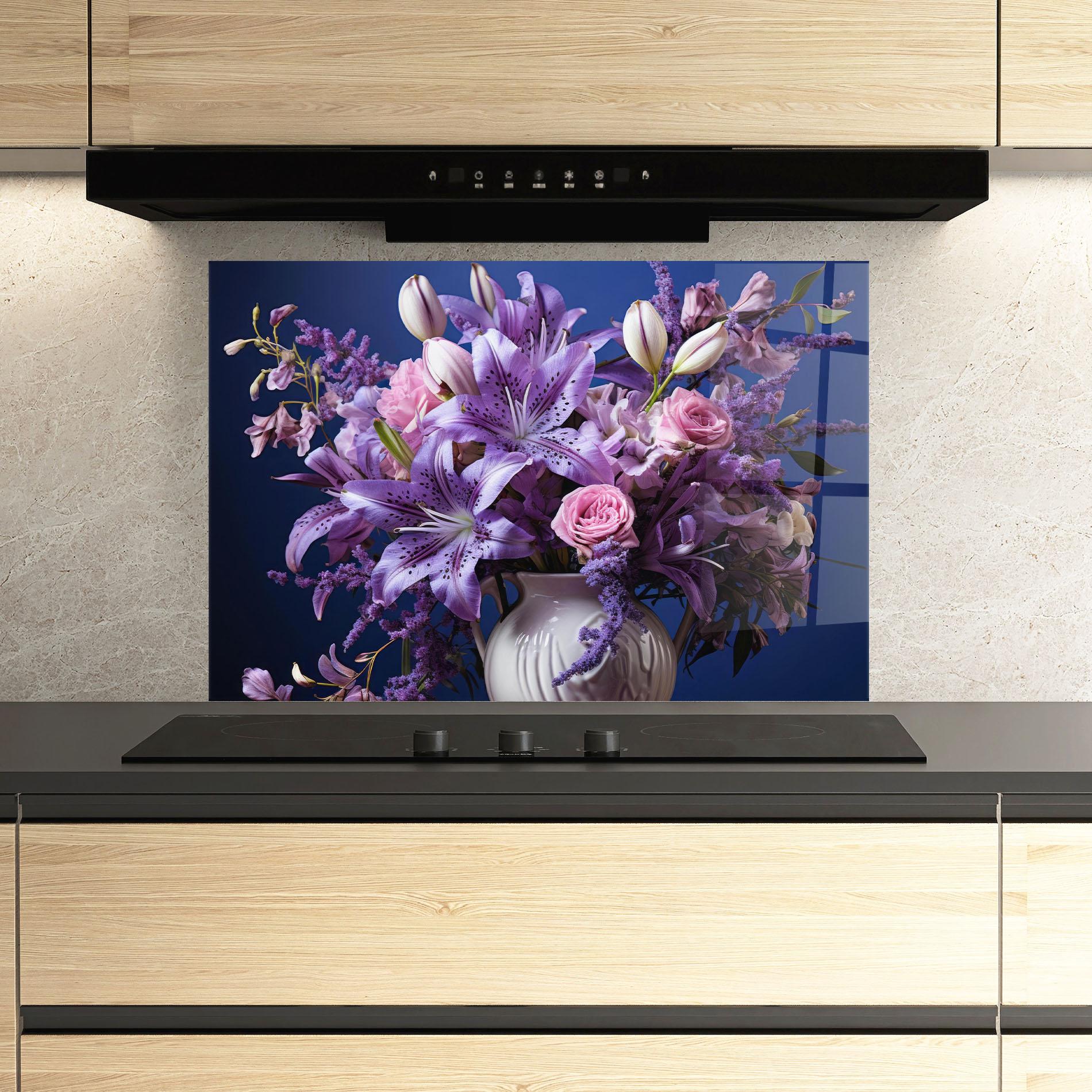 Konyhai üveg hátfal Vase Purple Flower mockup 3