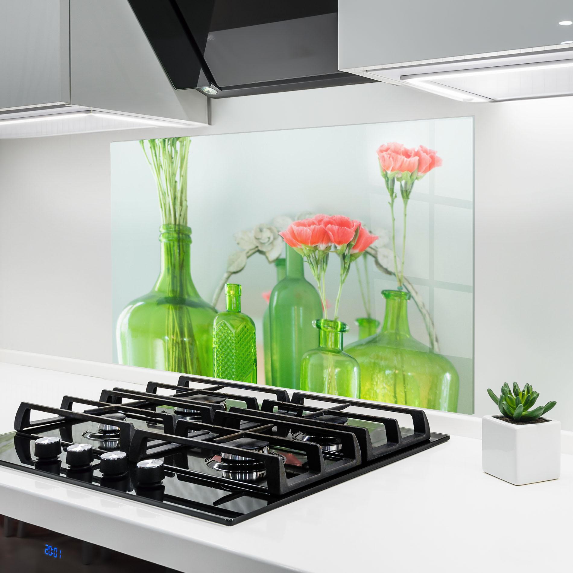 Konyhai üveg hátfal Green Vase Flowers mockup 6