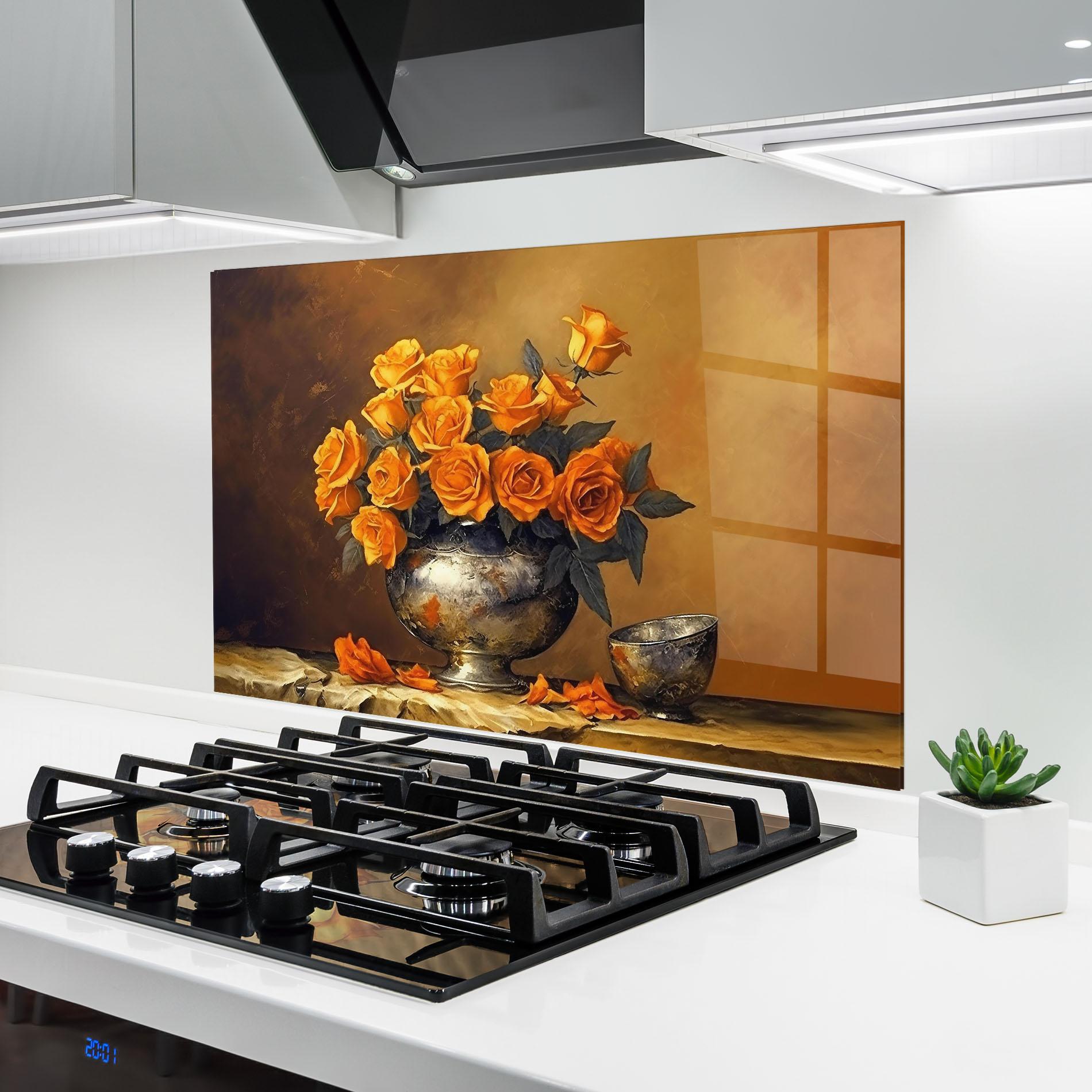 Konyhai üveg hátfal Orange Rose Vase mockup 6