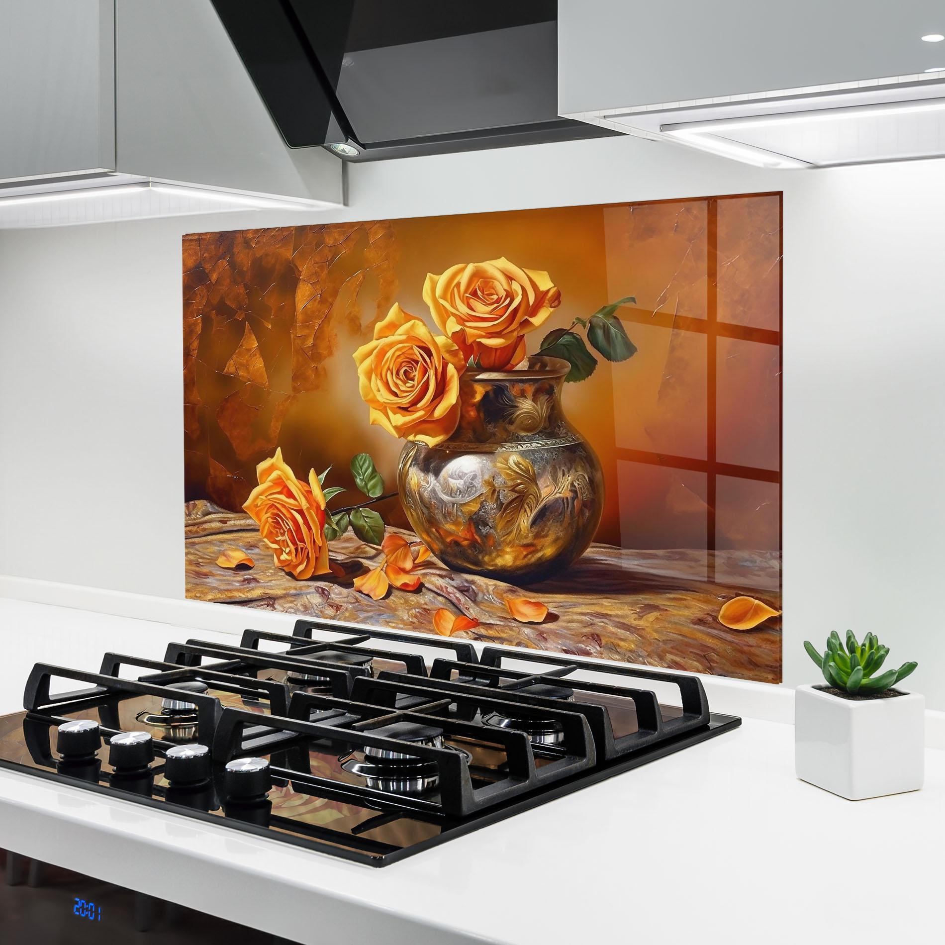 Konyhai üveg hátfal Orange Roses Vase mockup 6