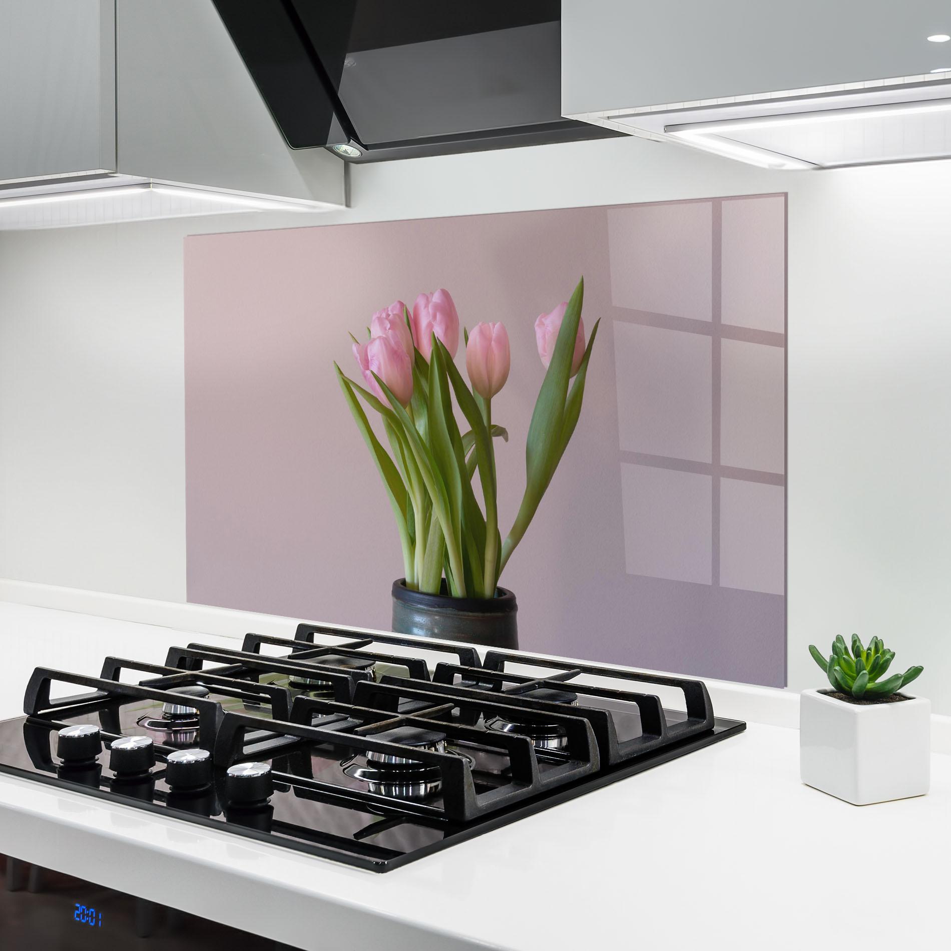 Konyhai üveg hátfal Pink Tulips Vase mockup 6