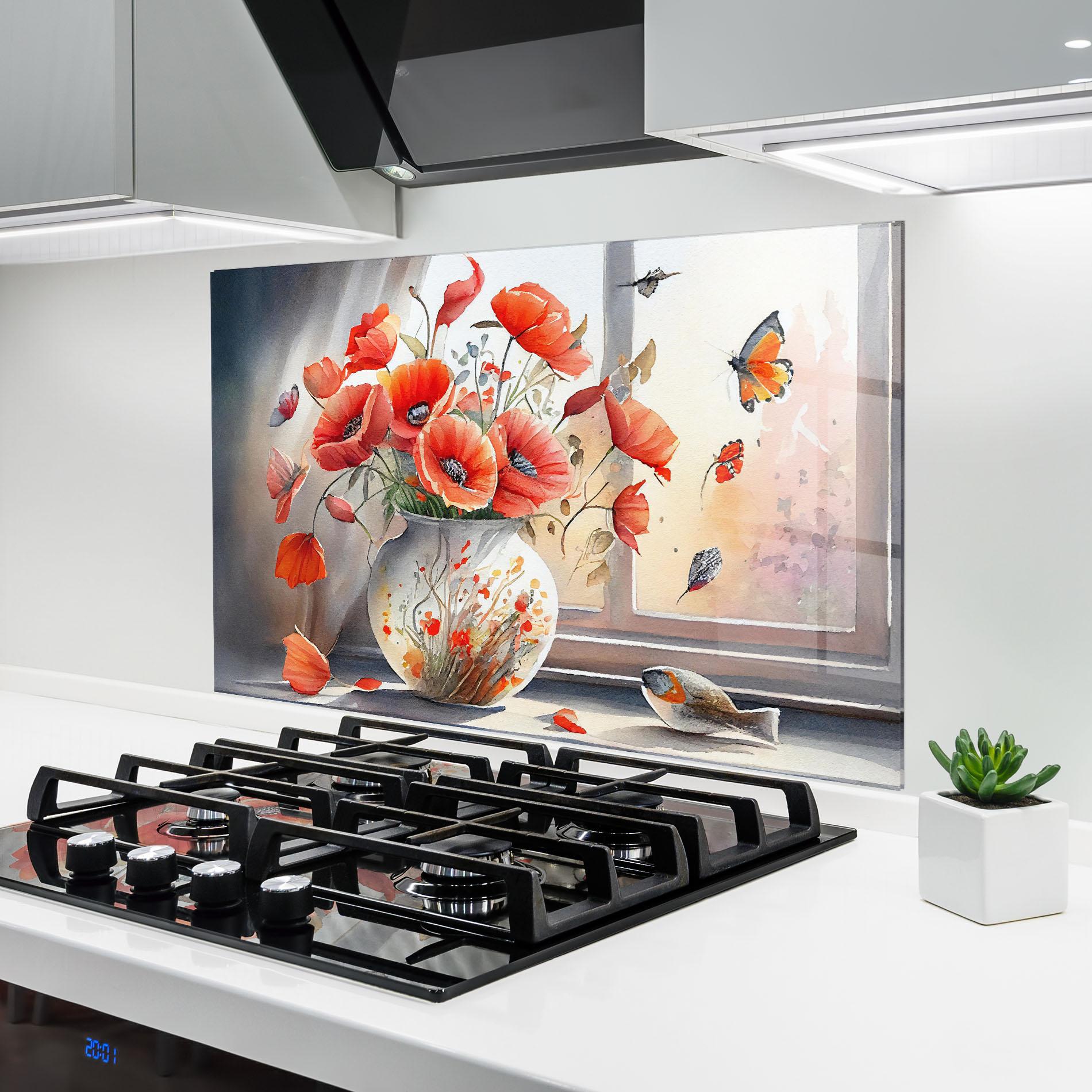 Konyhai üveg hátfal Poppies Vase mockup 6