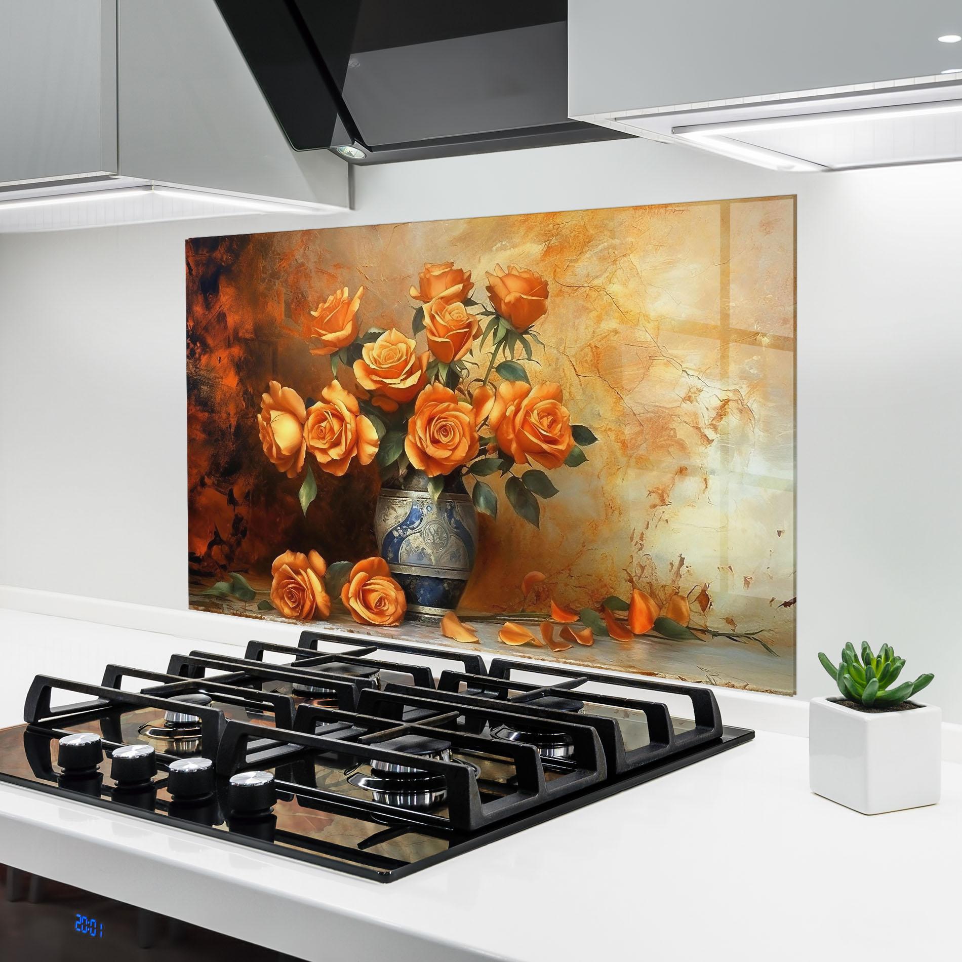 Konyhai üveg hátfal Pretty Orange Rose Vase mockup 6